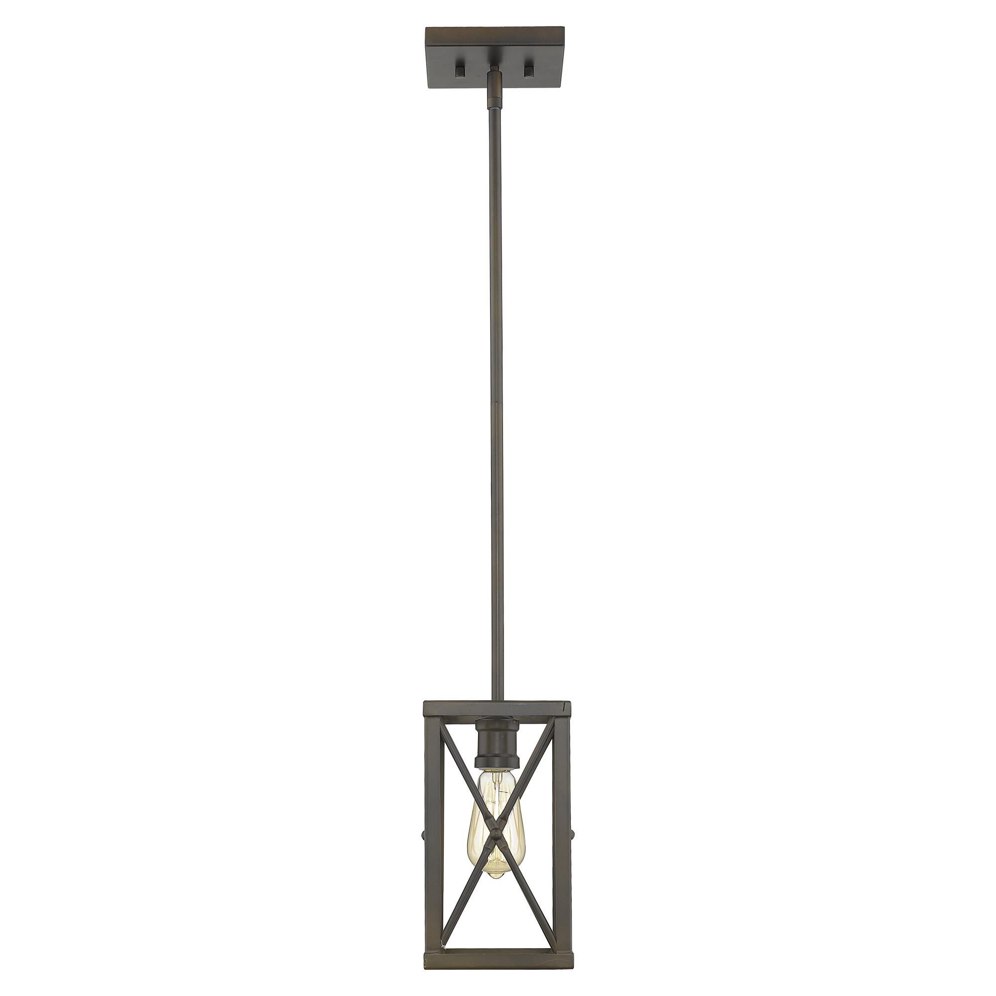 Shown in Oil-Rubbed Bronze finish and Oil-Rubbed Bronze glass and Oil Rubbed Bronze Metal Cage shade