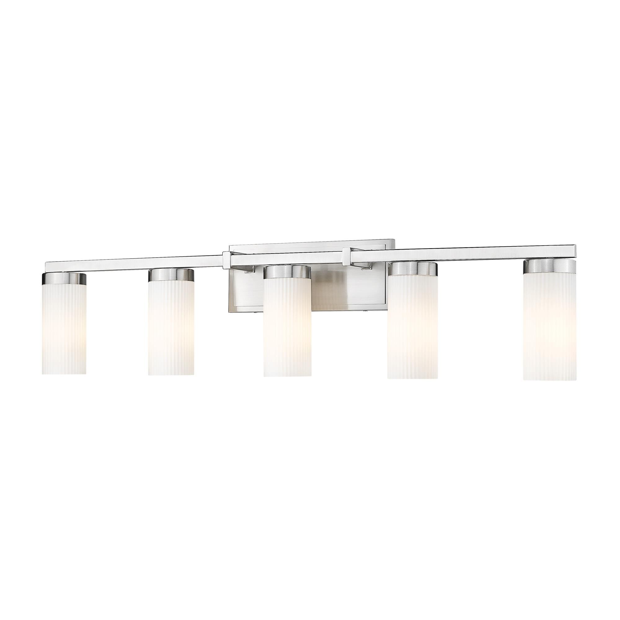 Shown in Brushed Nickel finish and White glass and White shade