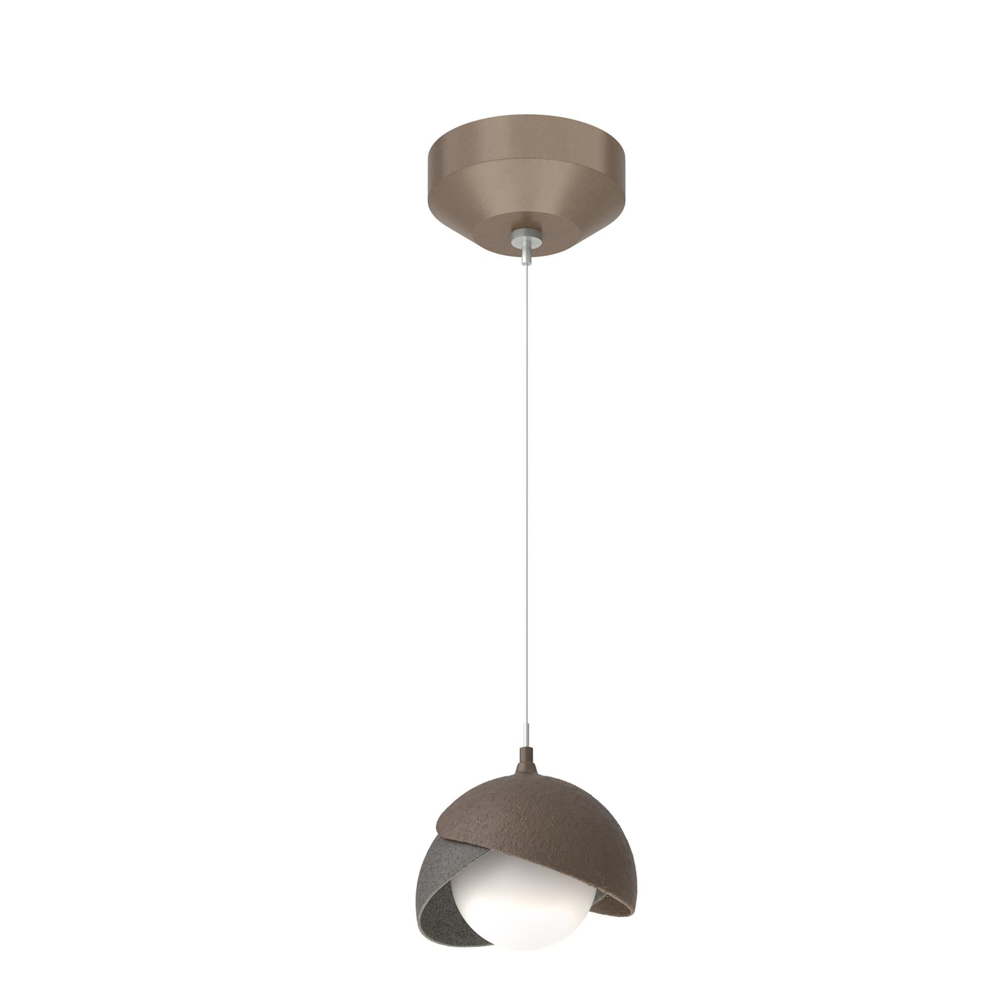Shown in Bronze finish and Opal glass and Natural Iron  accent
