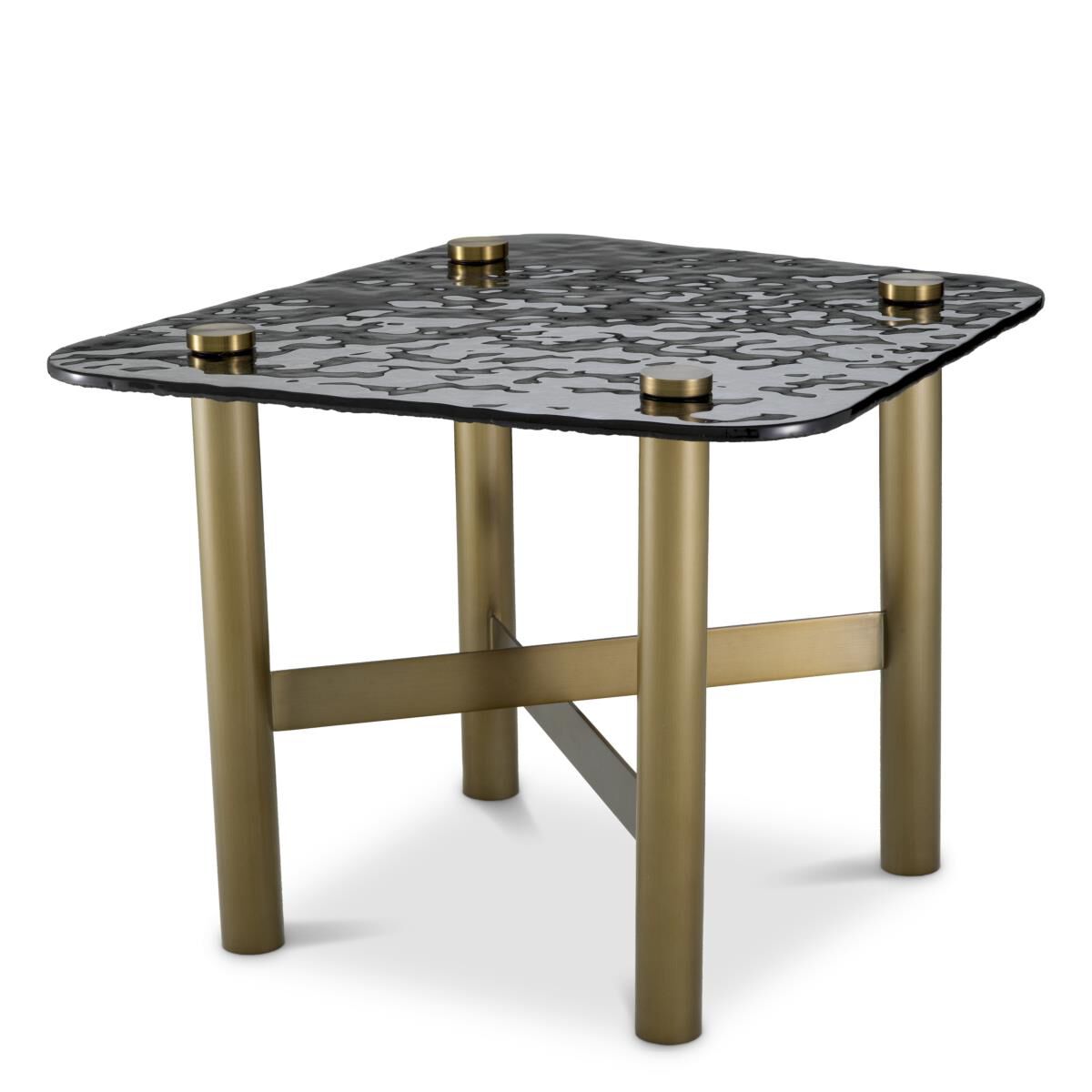 Shown in Textured Smoke Glass, Brushed Brass finish