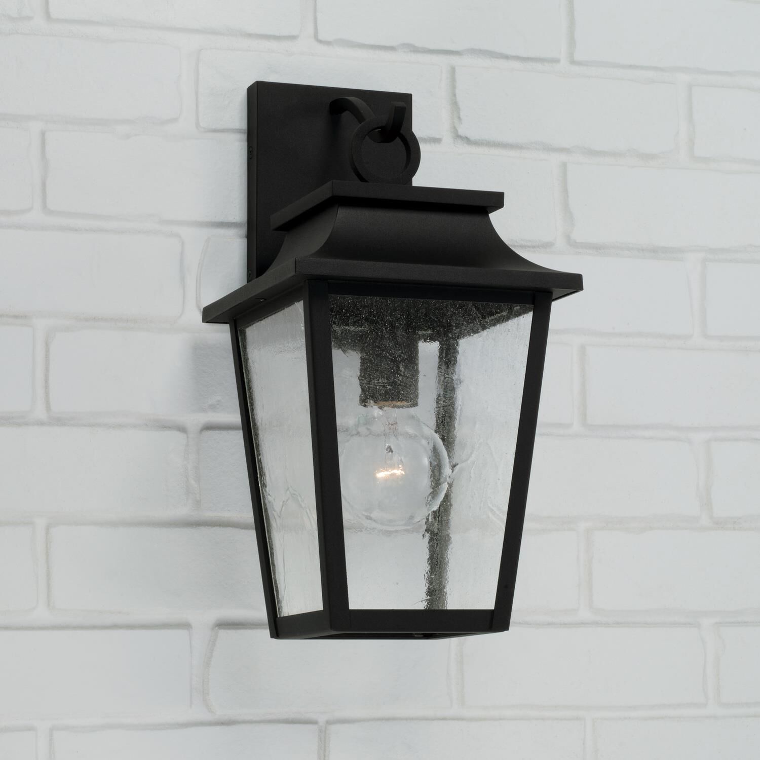 Shown in Black finish and Antiqued glass
