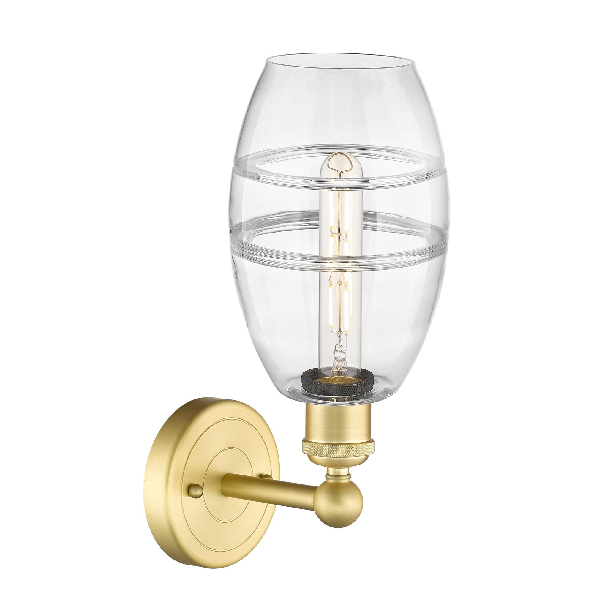 Shown in Satin Gold finish and Clear glass