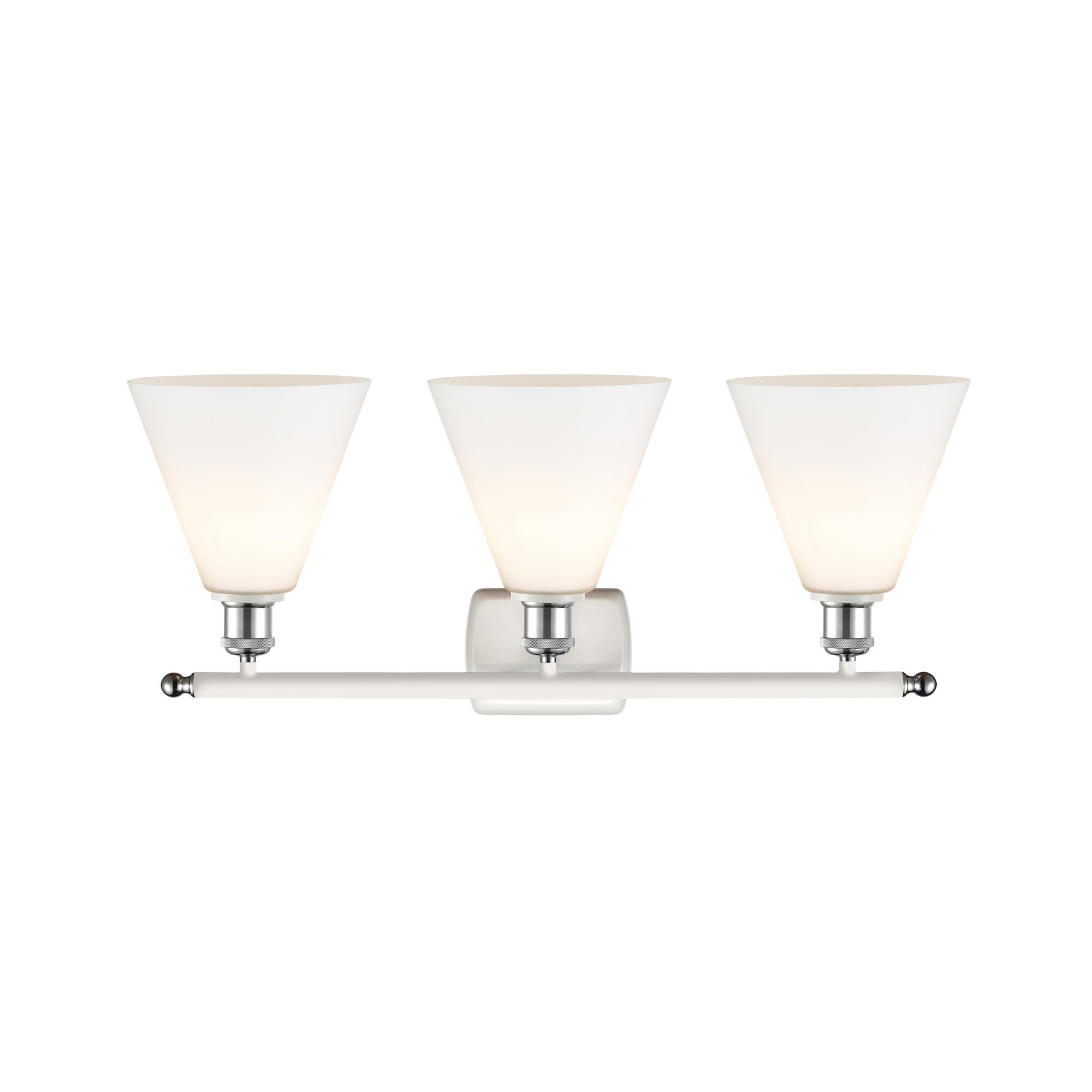 Shown in White And Polished Chrome finish and Cased Matte White Ballston Cone glass and No Shade shade