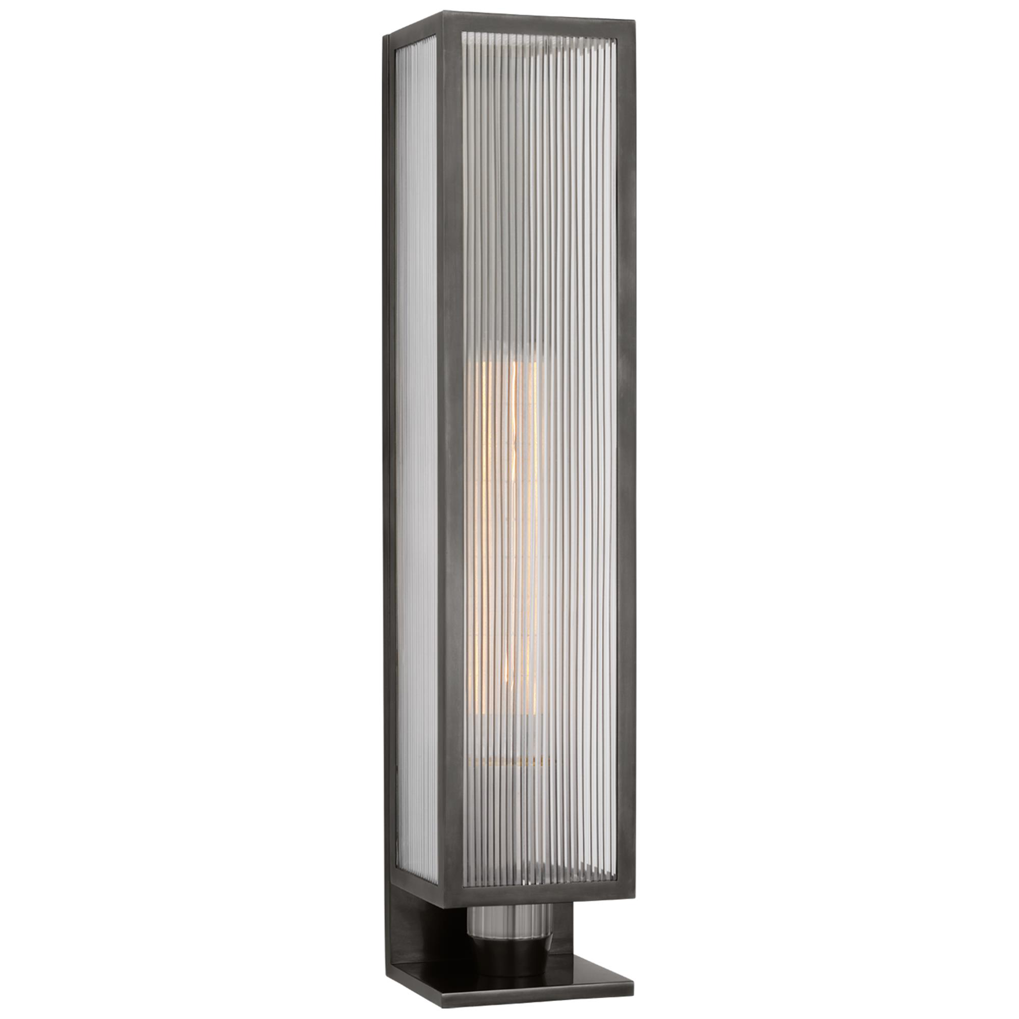 Shown in Bronze finish and Clear Ribbed glass