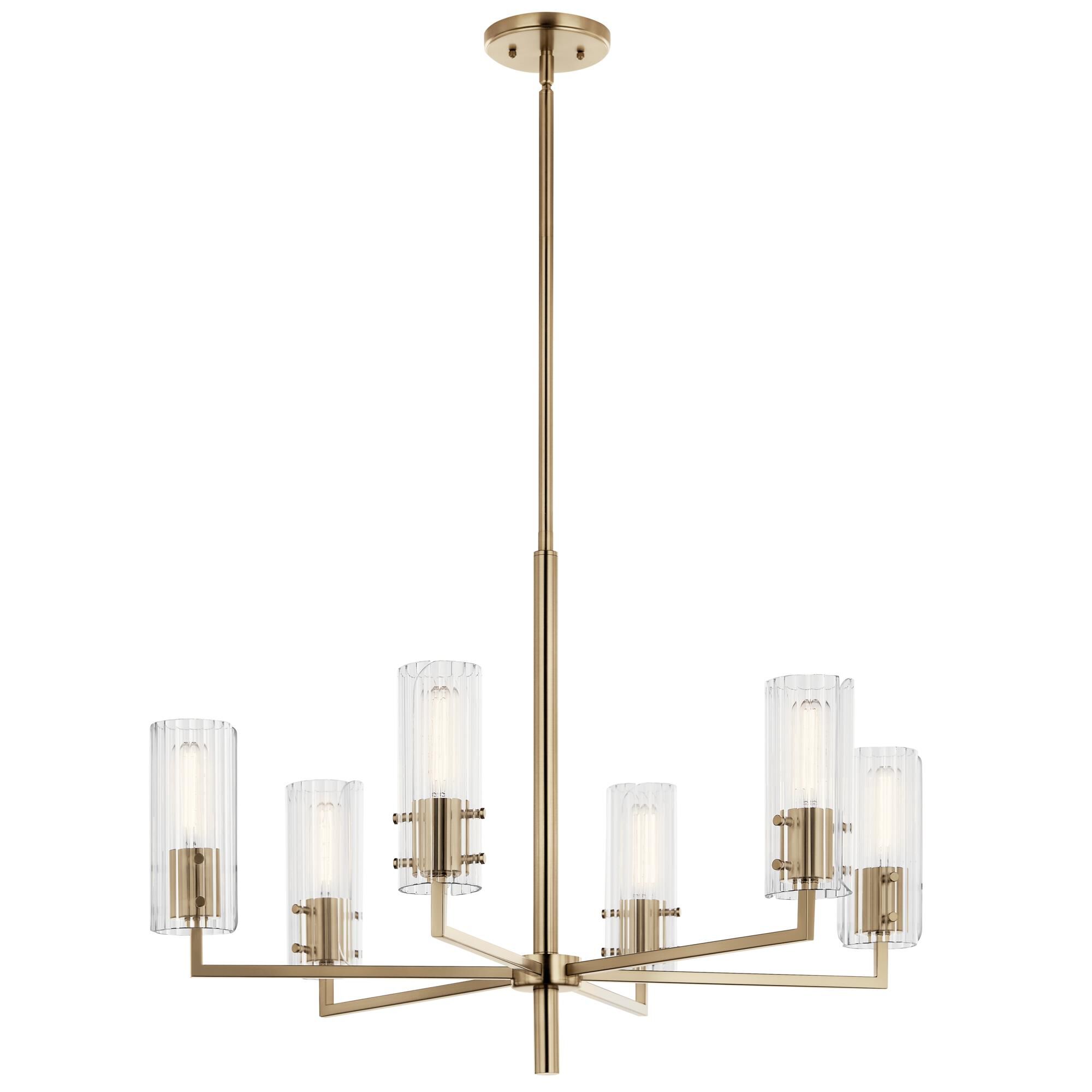 Shown in Champagne Bronze finish and Clear Fluted glass