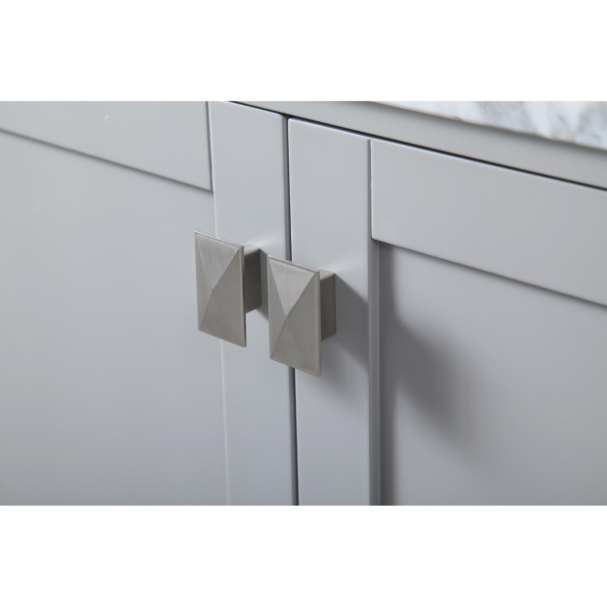 Shown in Gray And Brushed Nickel With Carrara White Marble finish