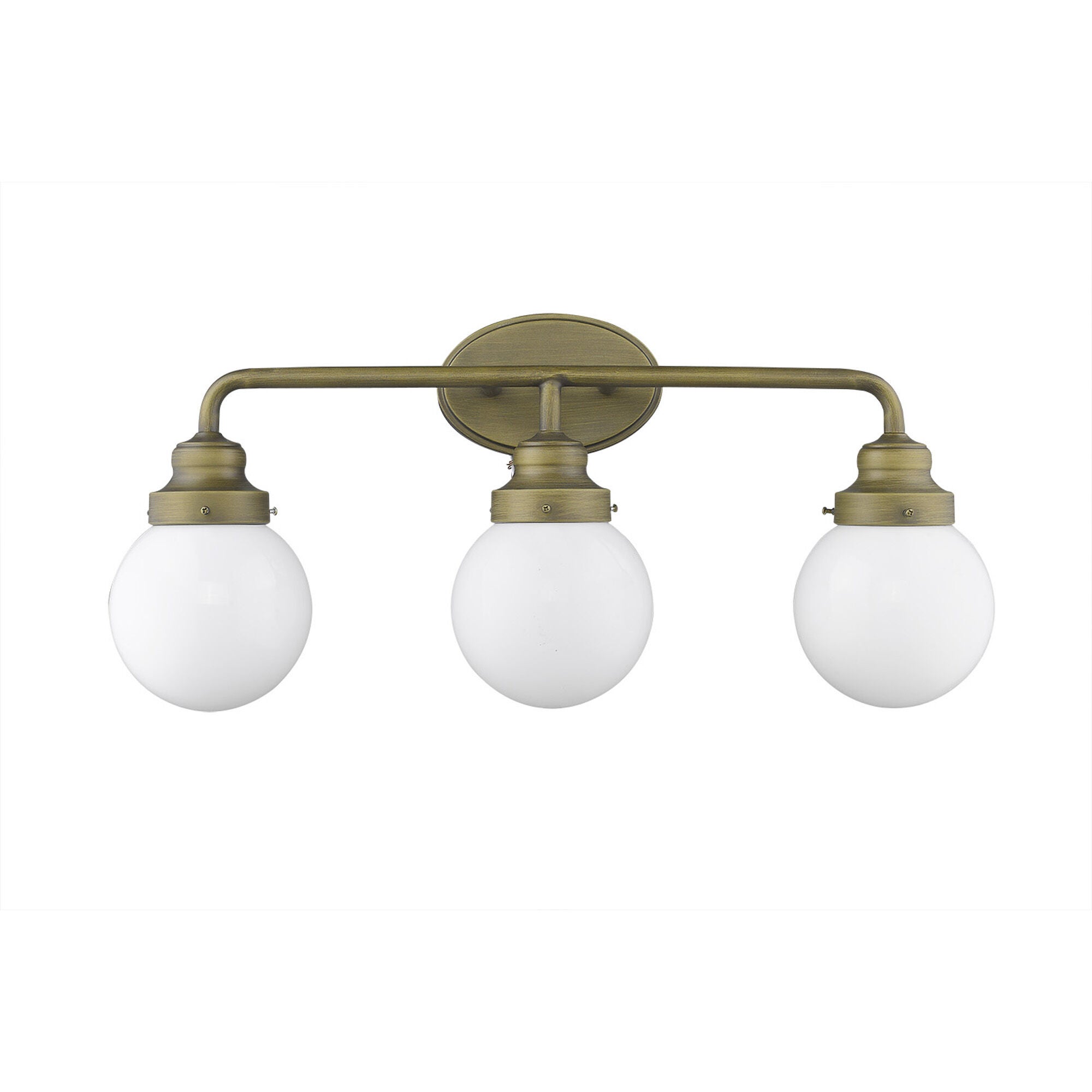 Shown in Raw Brass finish and Opal glass and Opal, Glass Globes shade
