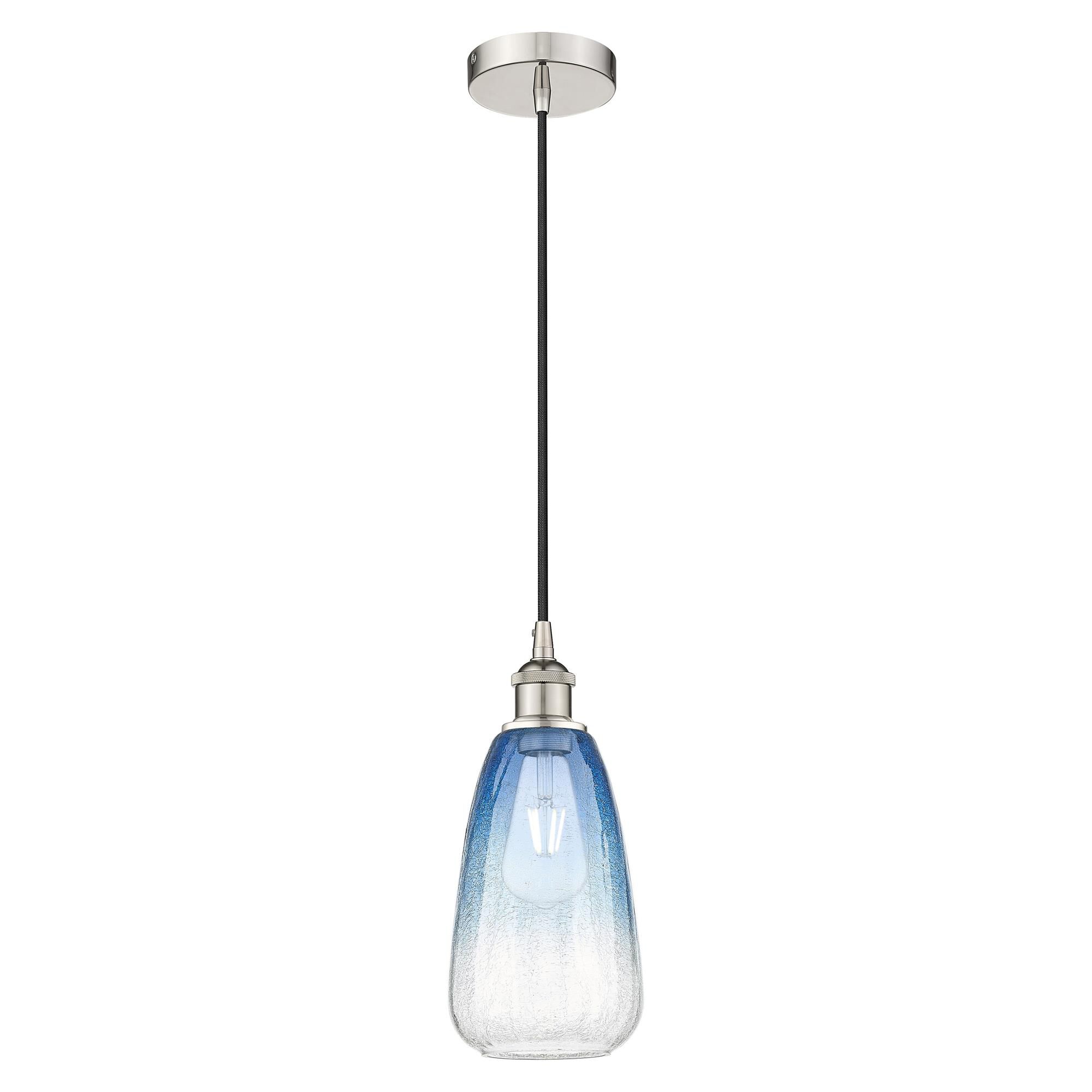 Shown in Polished Nickel finish and Sapphire Blue glass