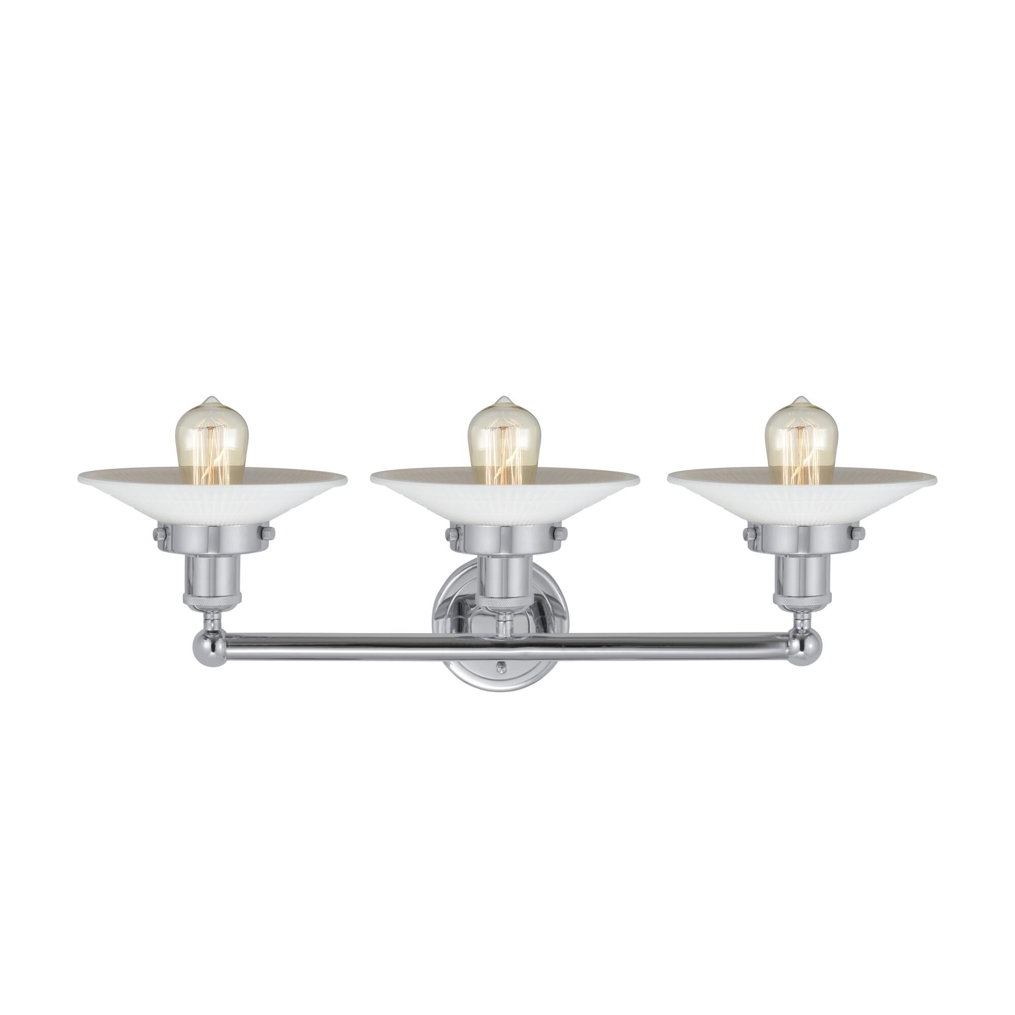 Shown in Polished Chrome  finish and Matte White glass