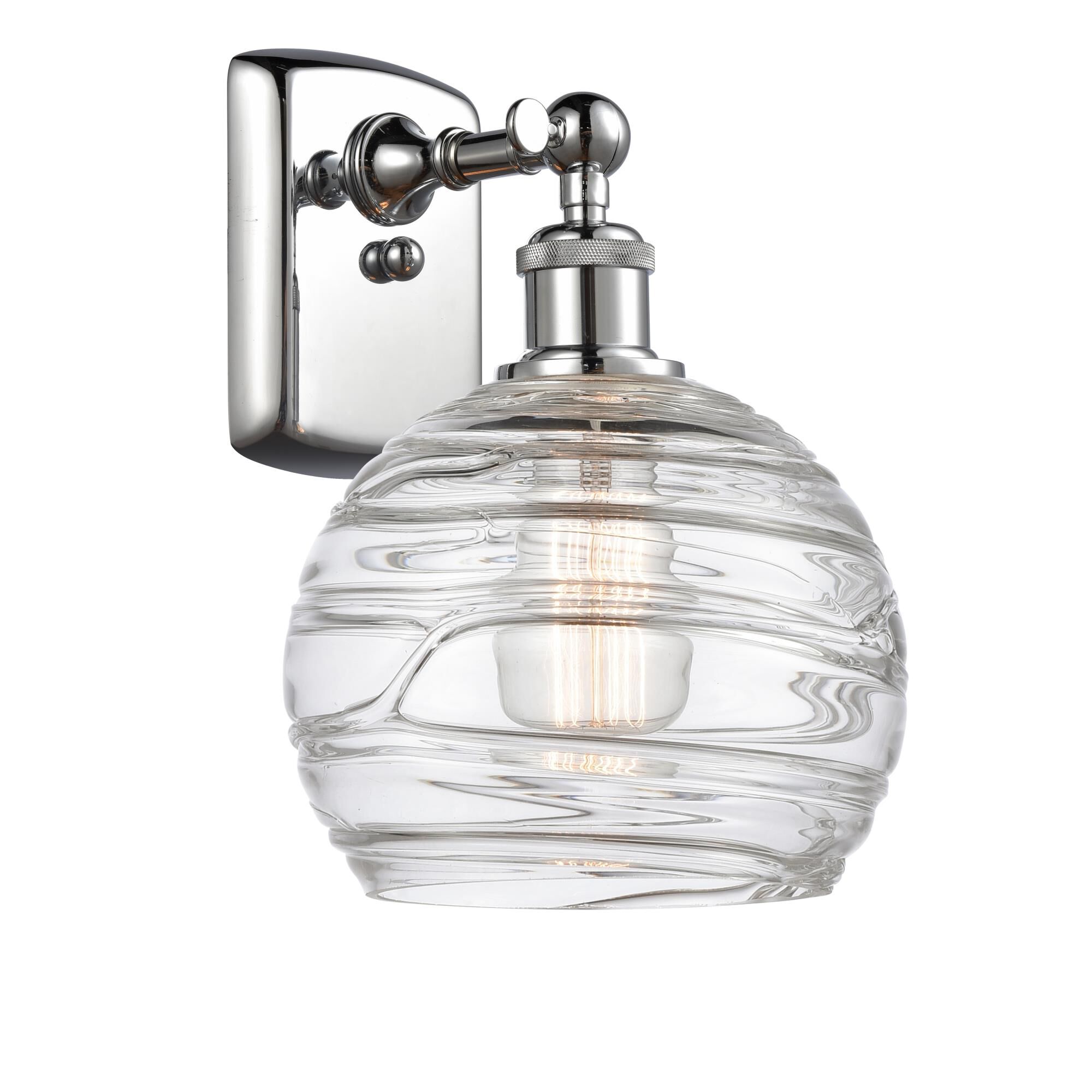 Shown in Polished Chrome finish and Clear Deco Swirl glass