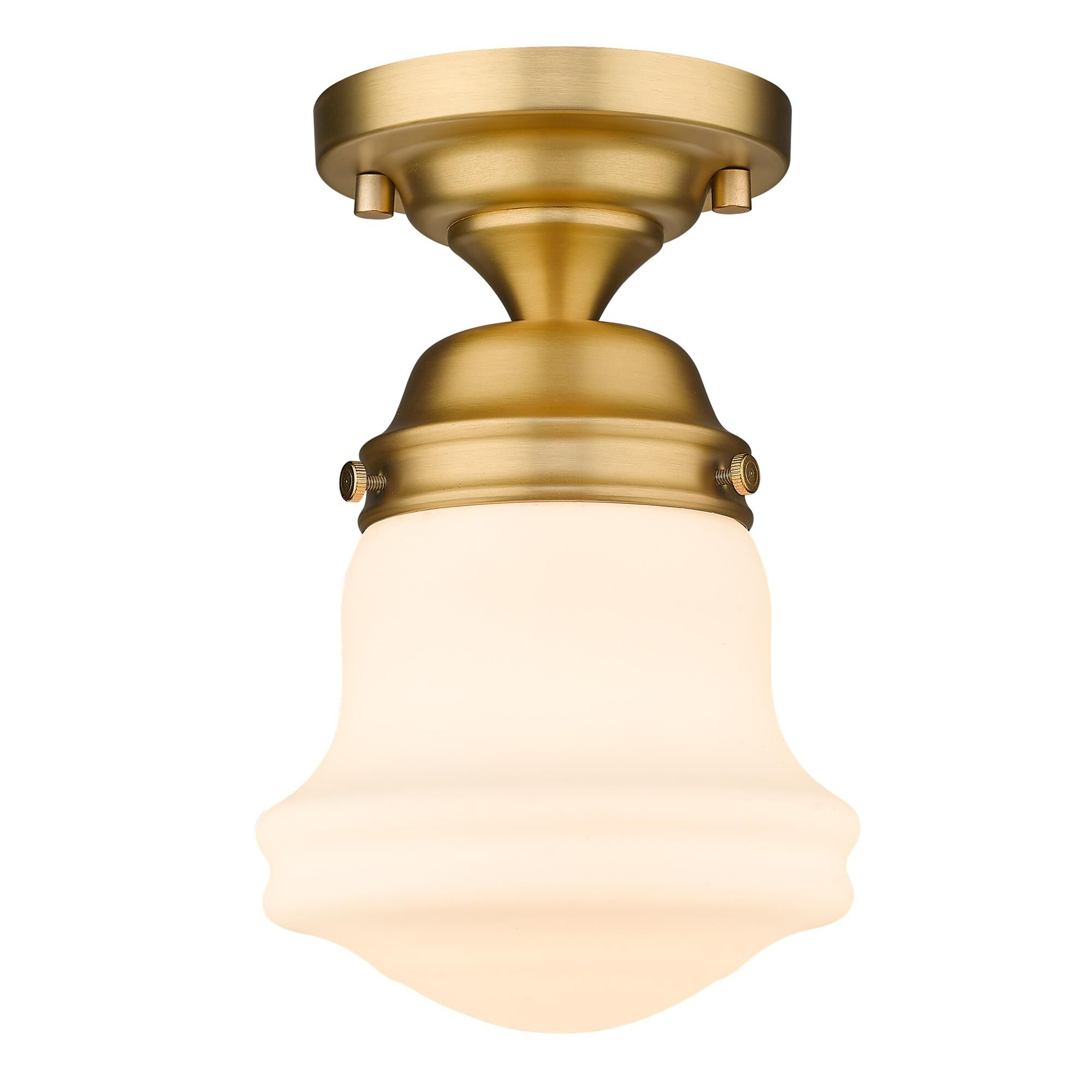 Shown in Heritage Brass finish and Matte Opal glass