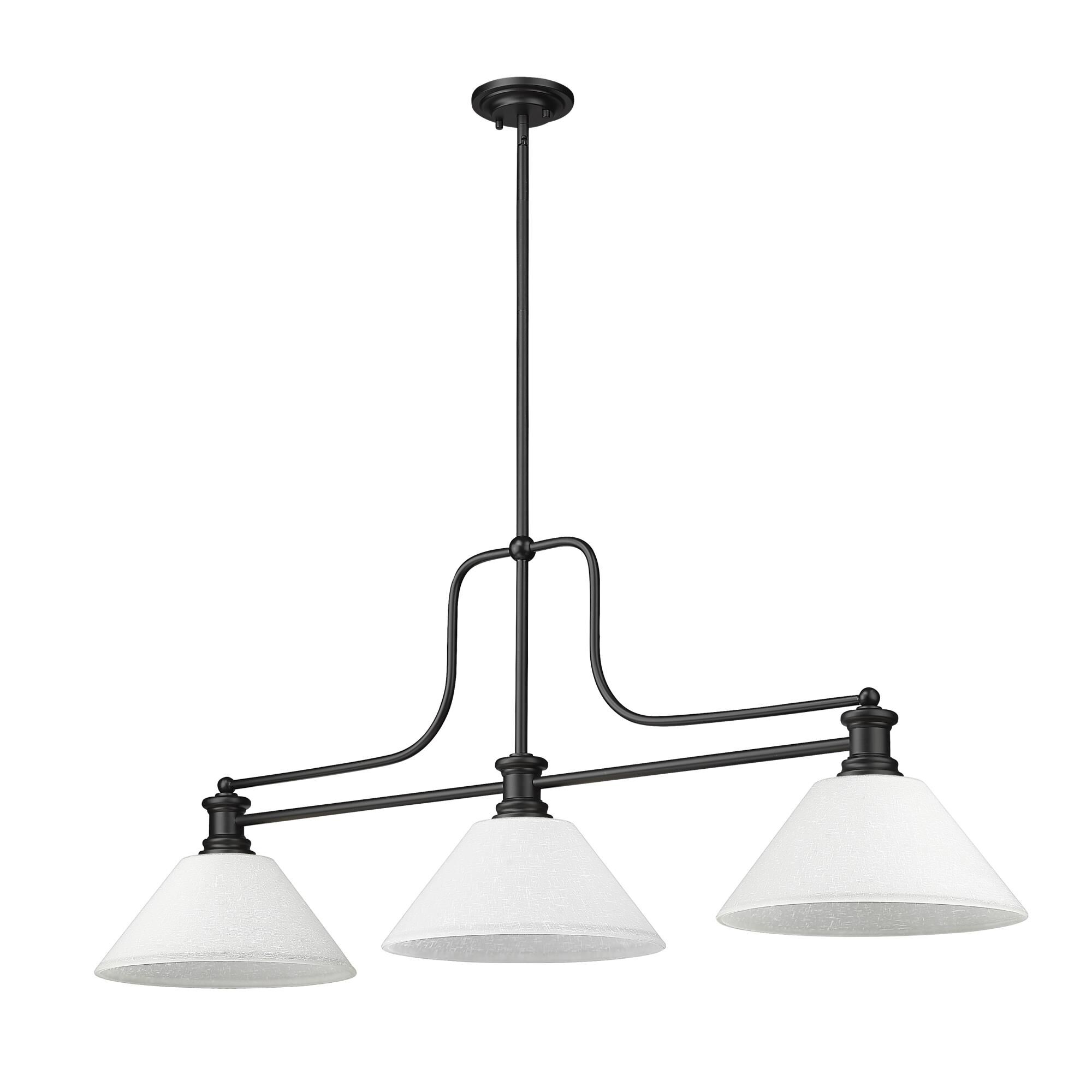 Shown in Matte Black finish and White Linen shade