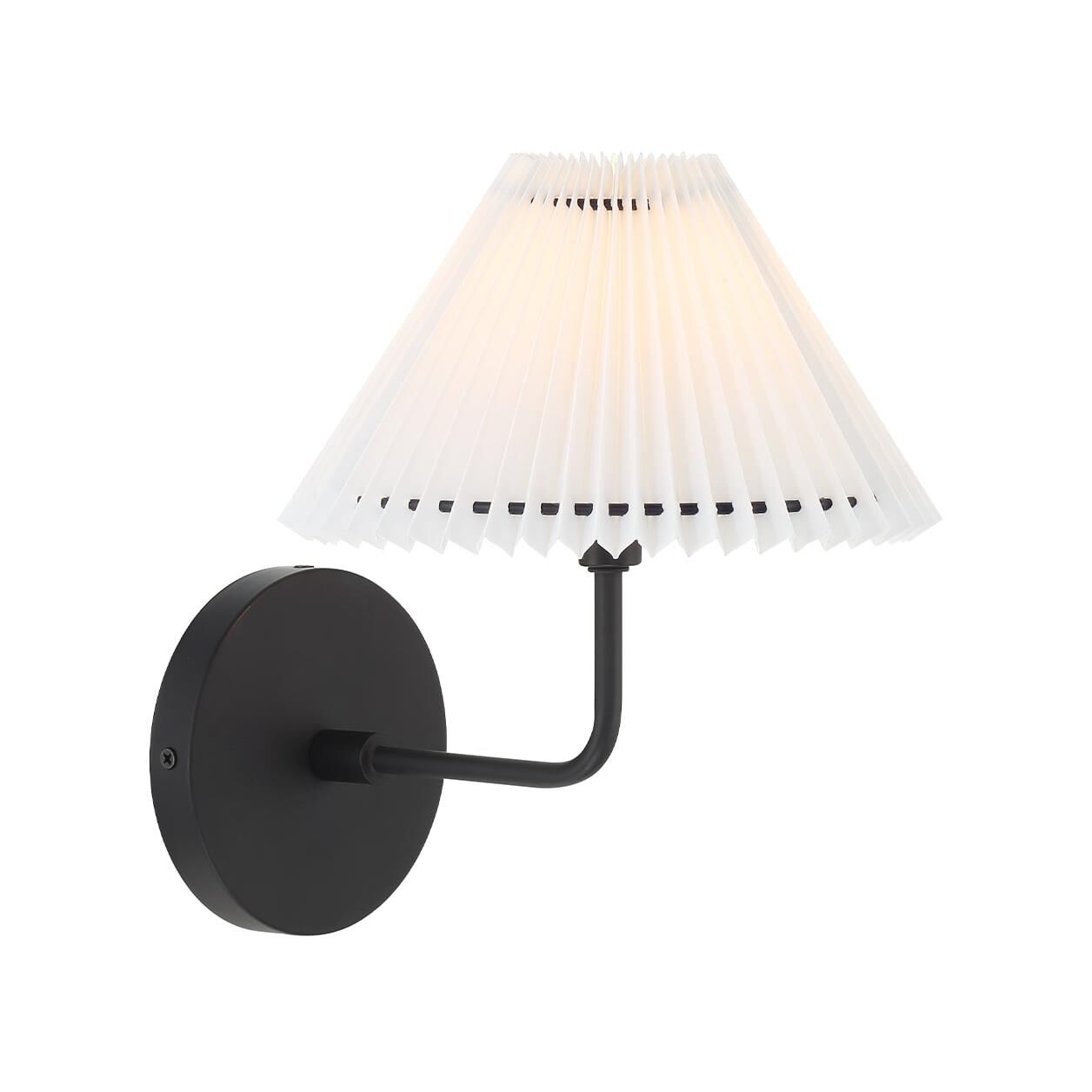 Shown in Matte Black finish and White Pleated Fabric shade