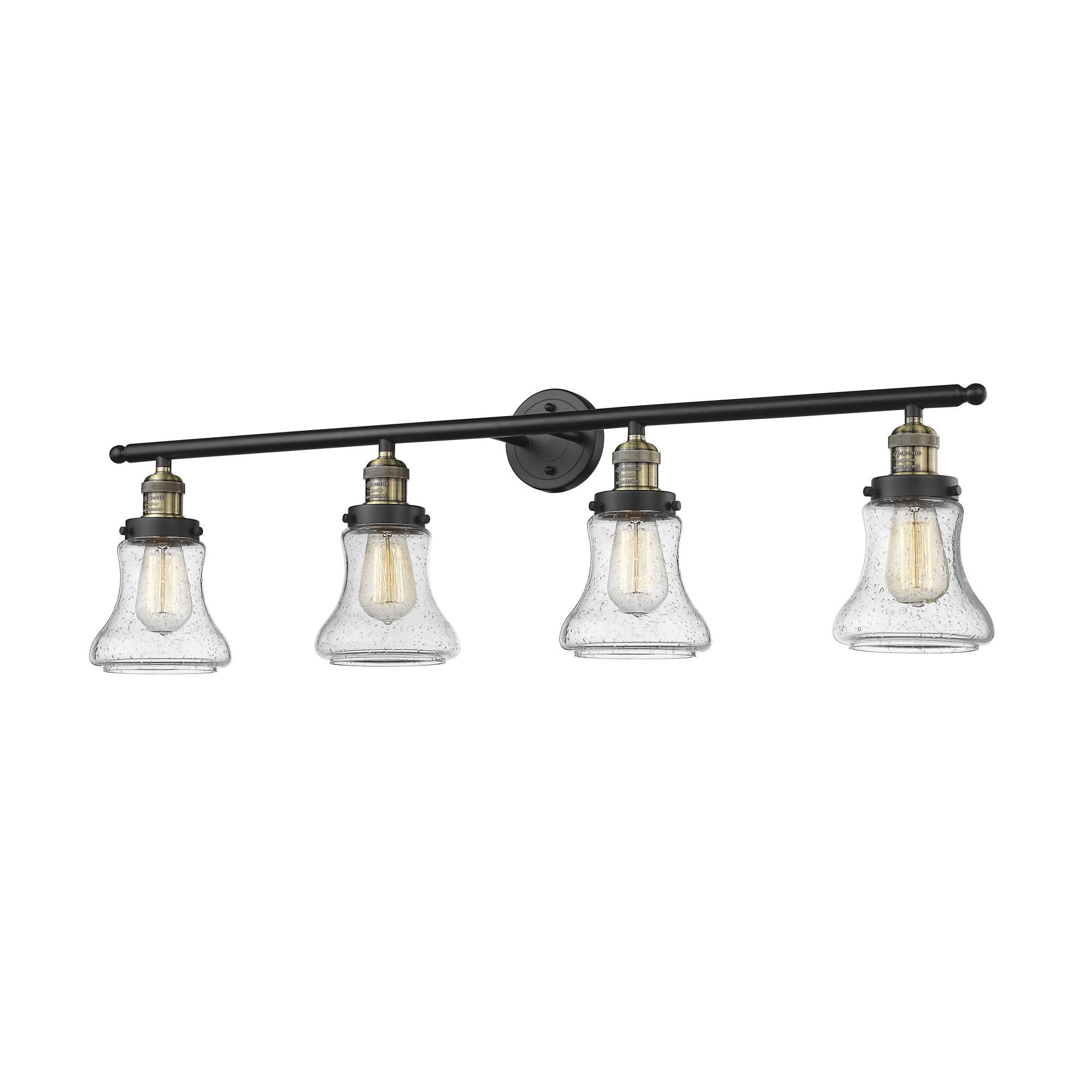 Shown in Black Antique Brass finish and Seedy glass