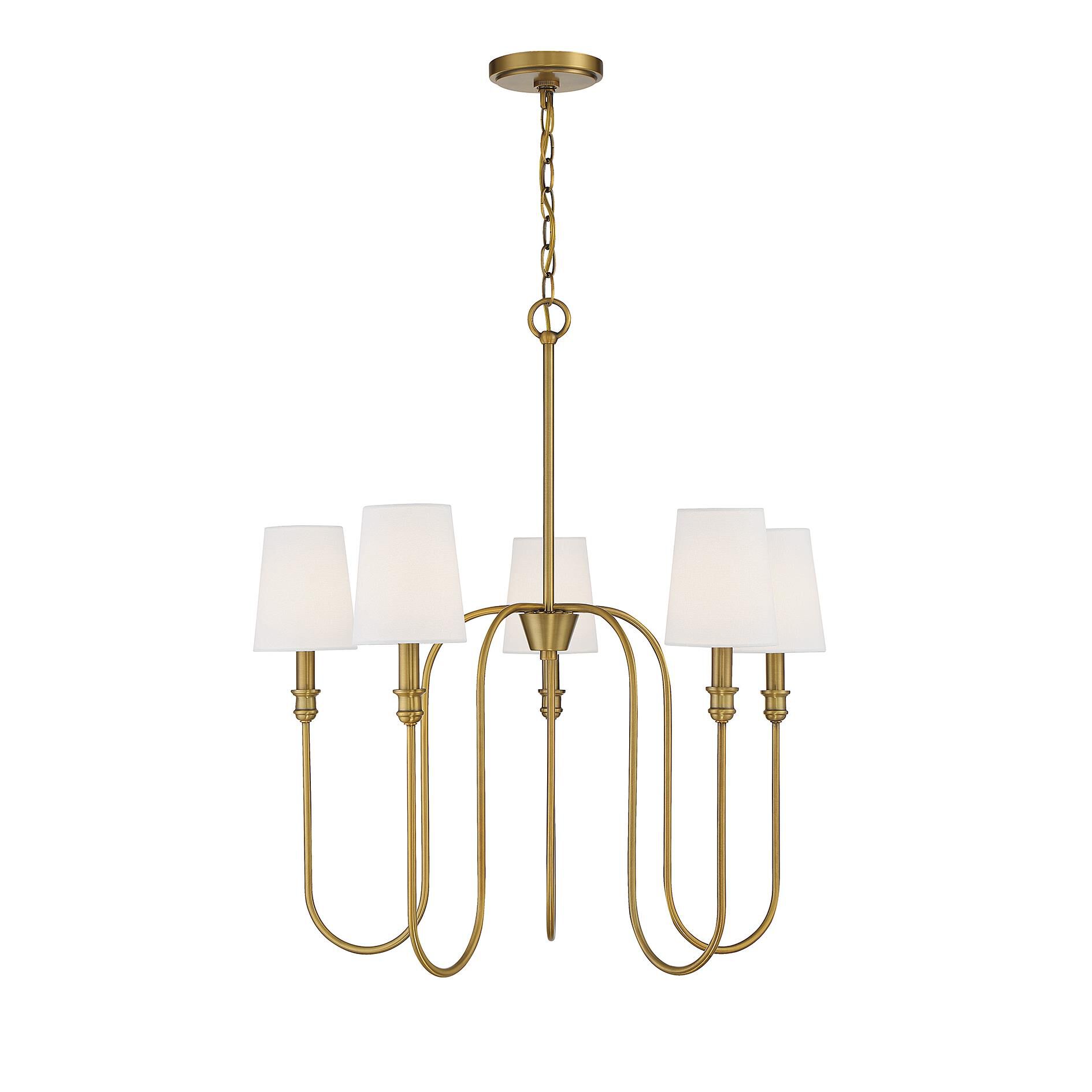 Shown in Natural Brass finish and White Fabric shade