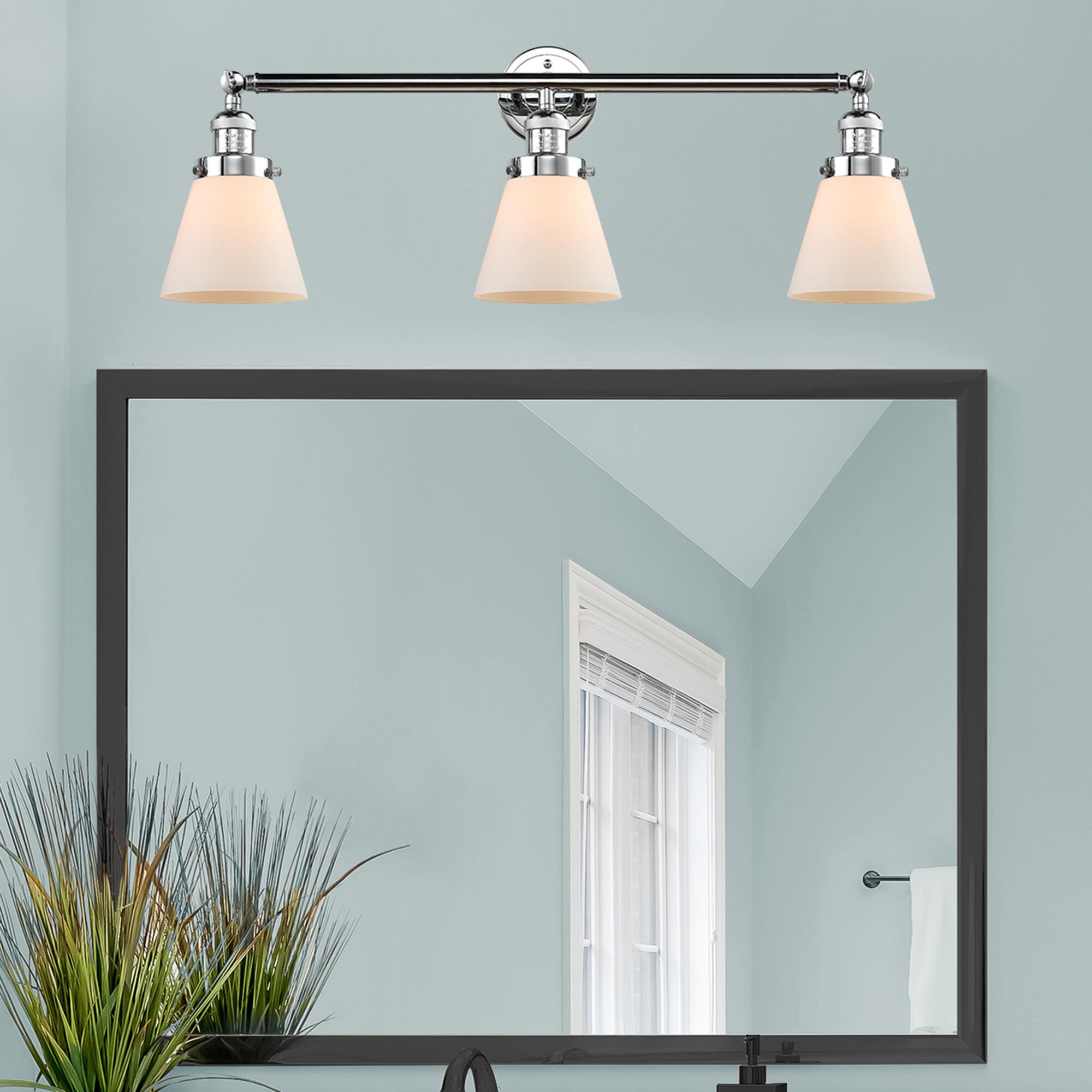 Shown in Polished Chrome finish and Matte White Cased glass