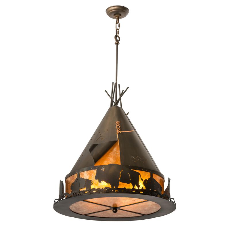Teepee With Buffalo 33 Inch Large Pendant by Meyda Lighting