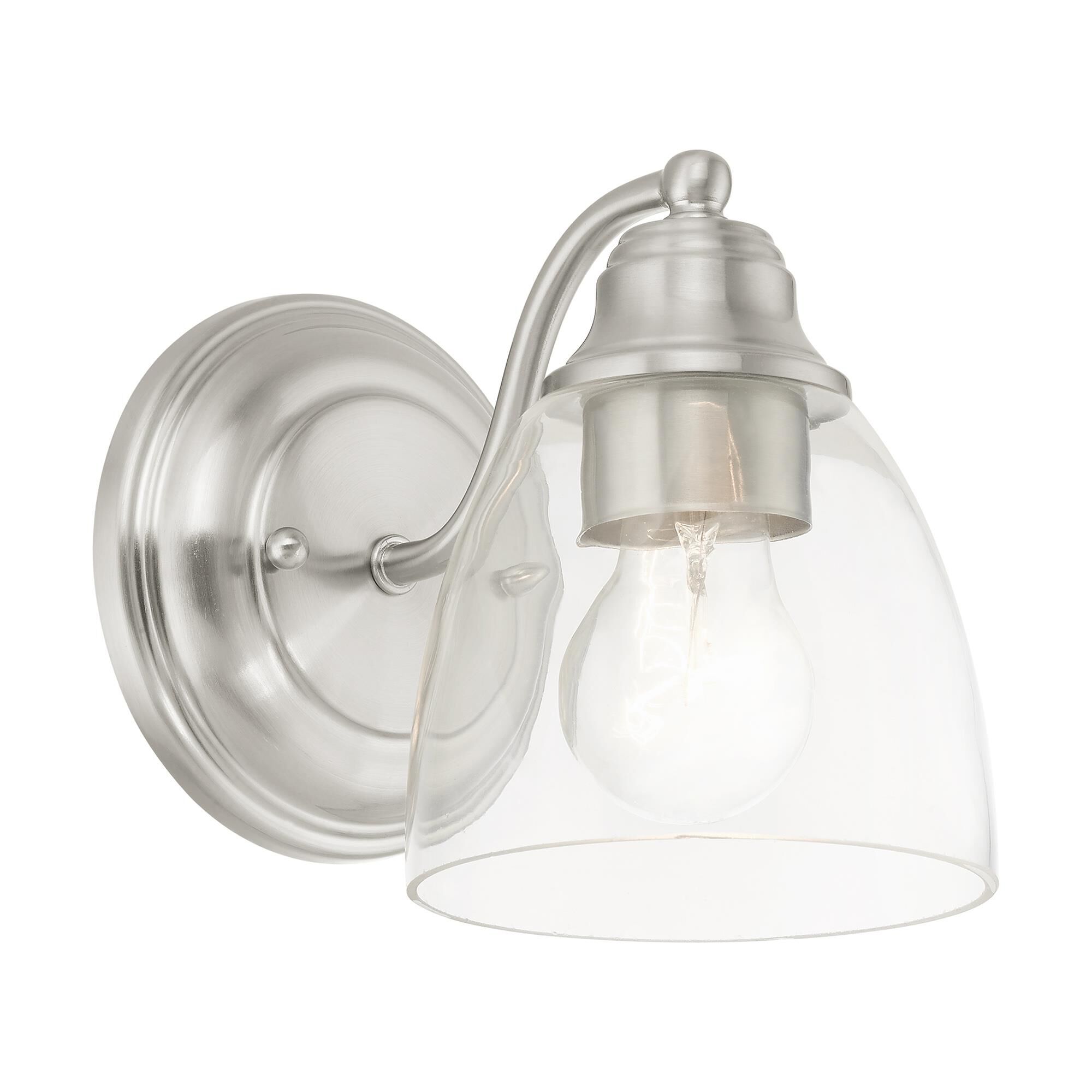 Shown in Brushed Nickel finish and Hand Blown Clear glass