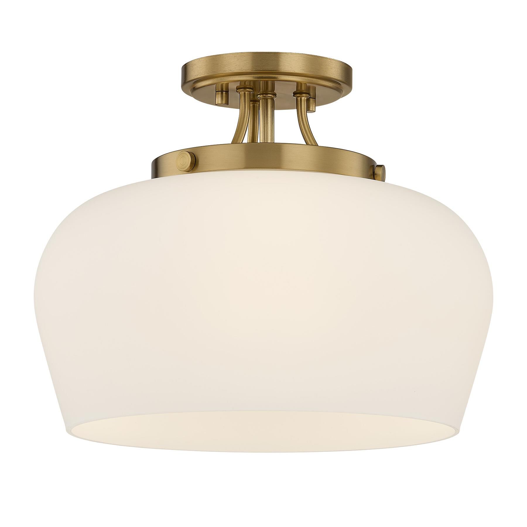 Shown in Warm Brass finish and White Opal glass