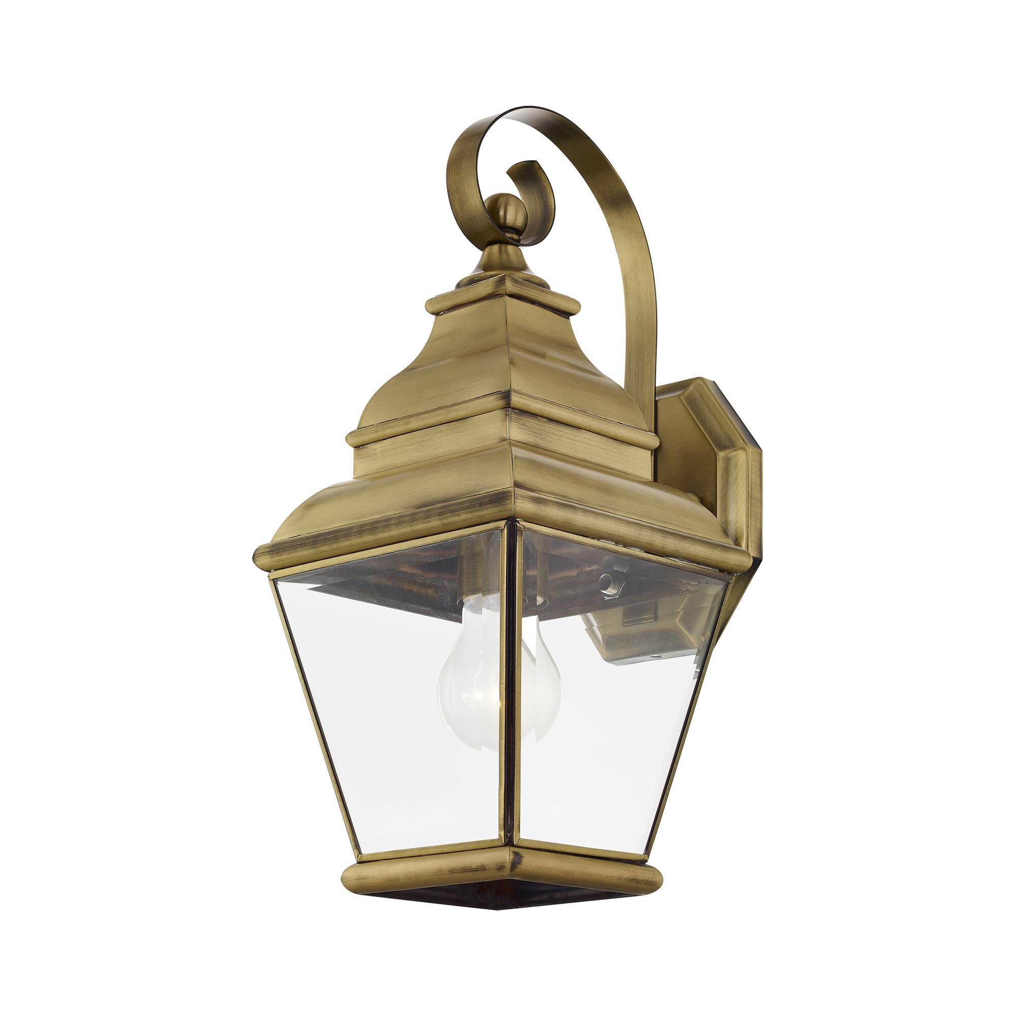 Shown in Antique Brass finish and Clear Beveled glass