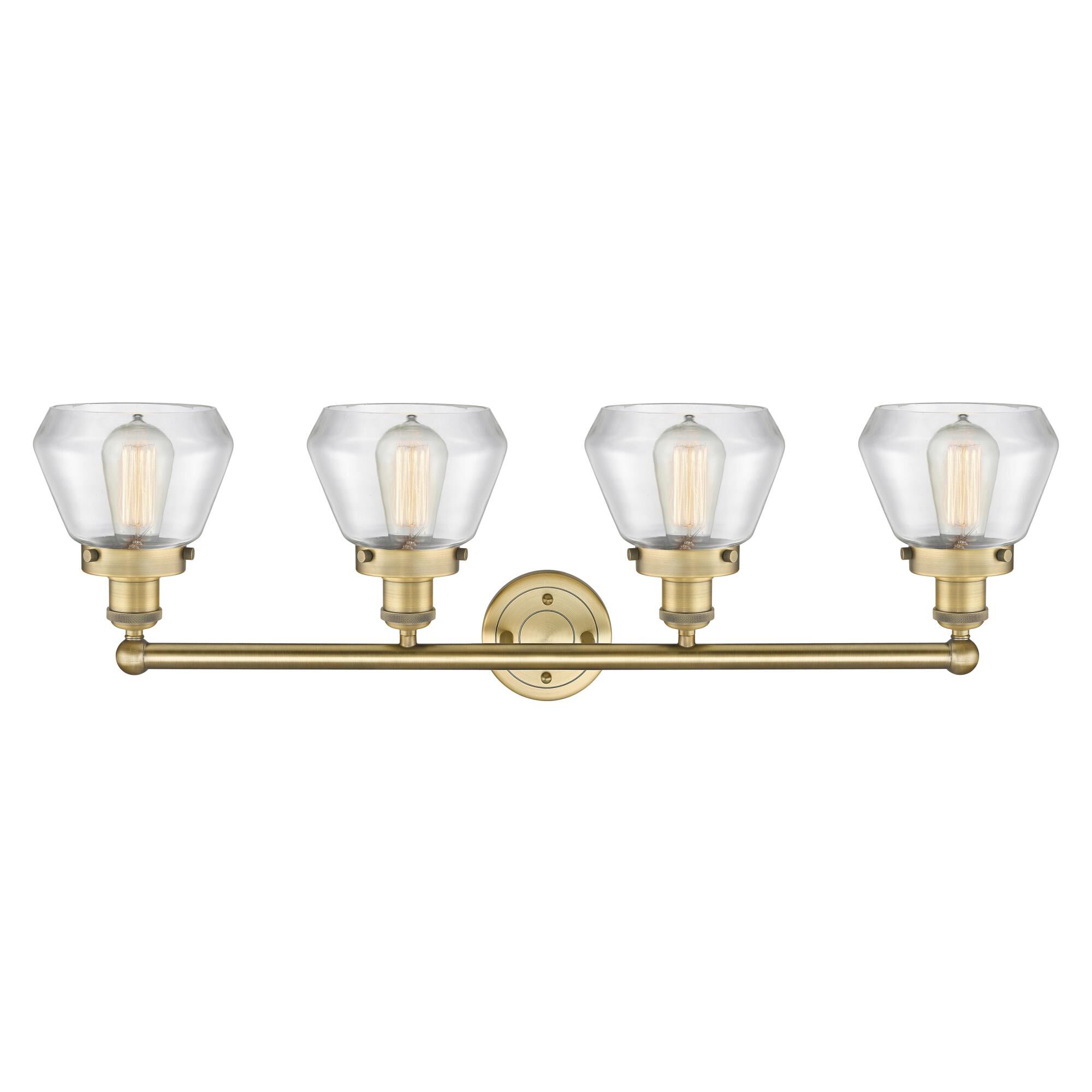 Shown in Brushed Brass finish and Clear glass