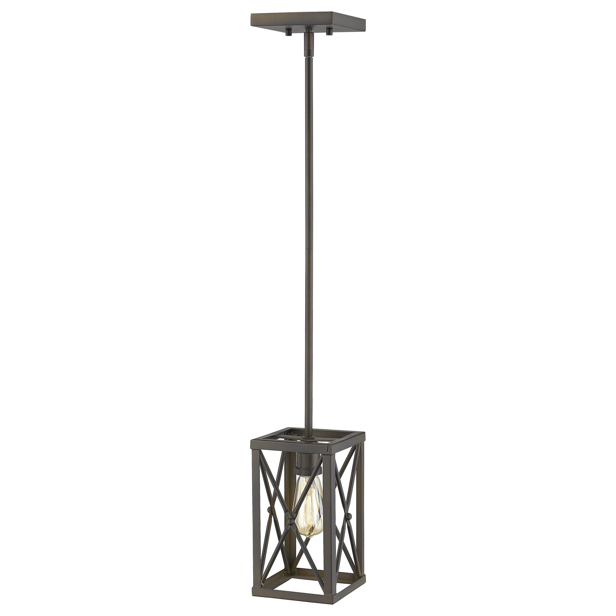 Shown in Oil-Rubbed Bronze finish and Oil-Rubbed Bronze glass and Oil Rubbed Bronze Metal Cage shade