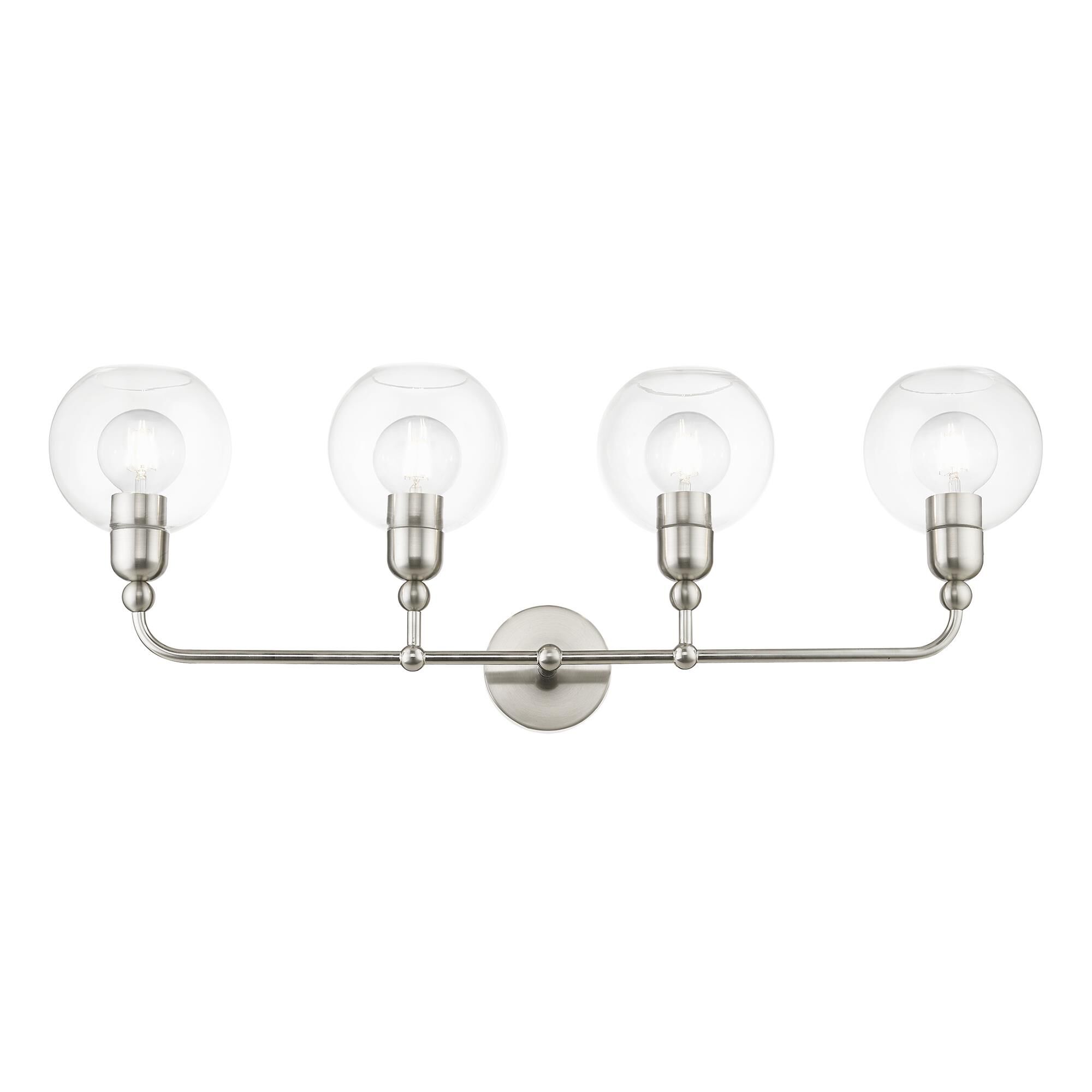 Shown in Brushed Nickel finish and Clear glass