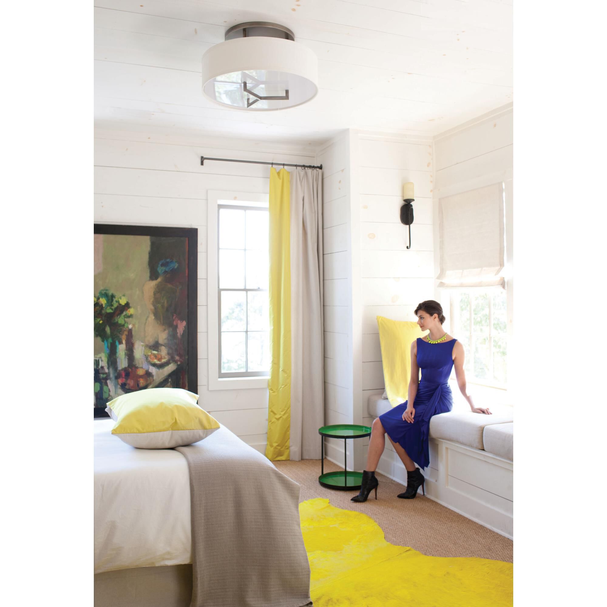 Shown in Antique Nickel finish and Off-White Linen Hardback shade