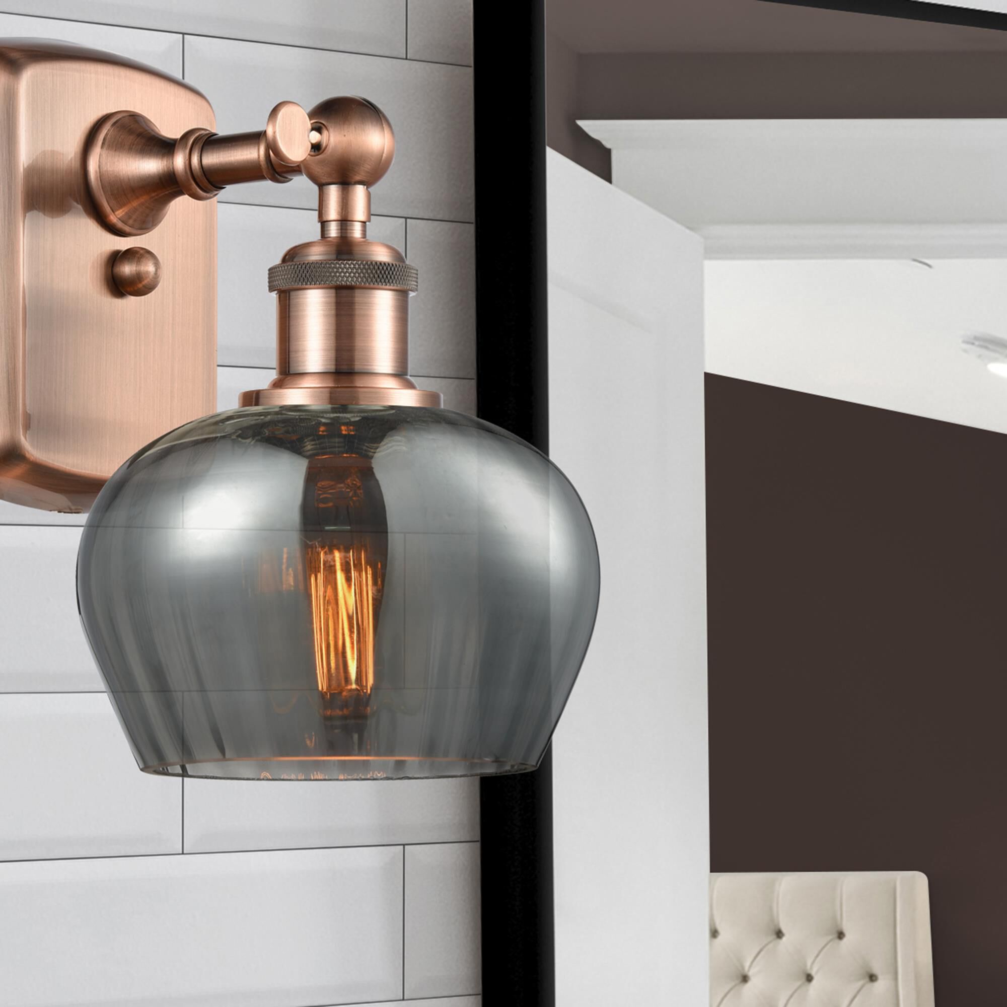 Shown in Antique Copper finish and Bowl glass and Glass shade