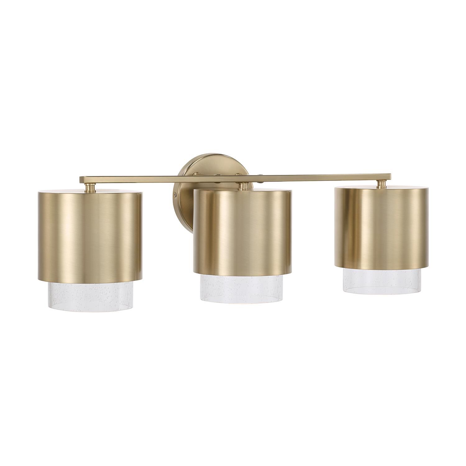 Shown in Matte Brass finish and Clear Seeded glass and Metal shade