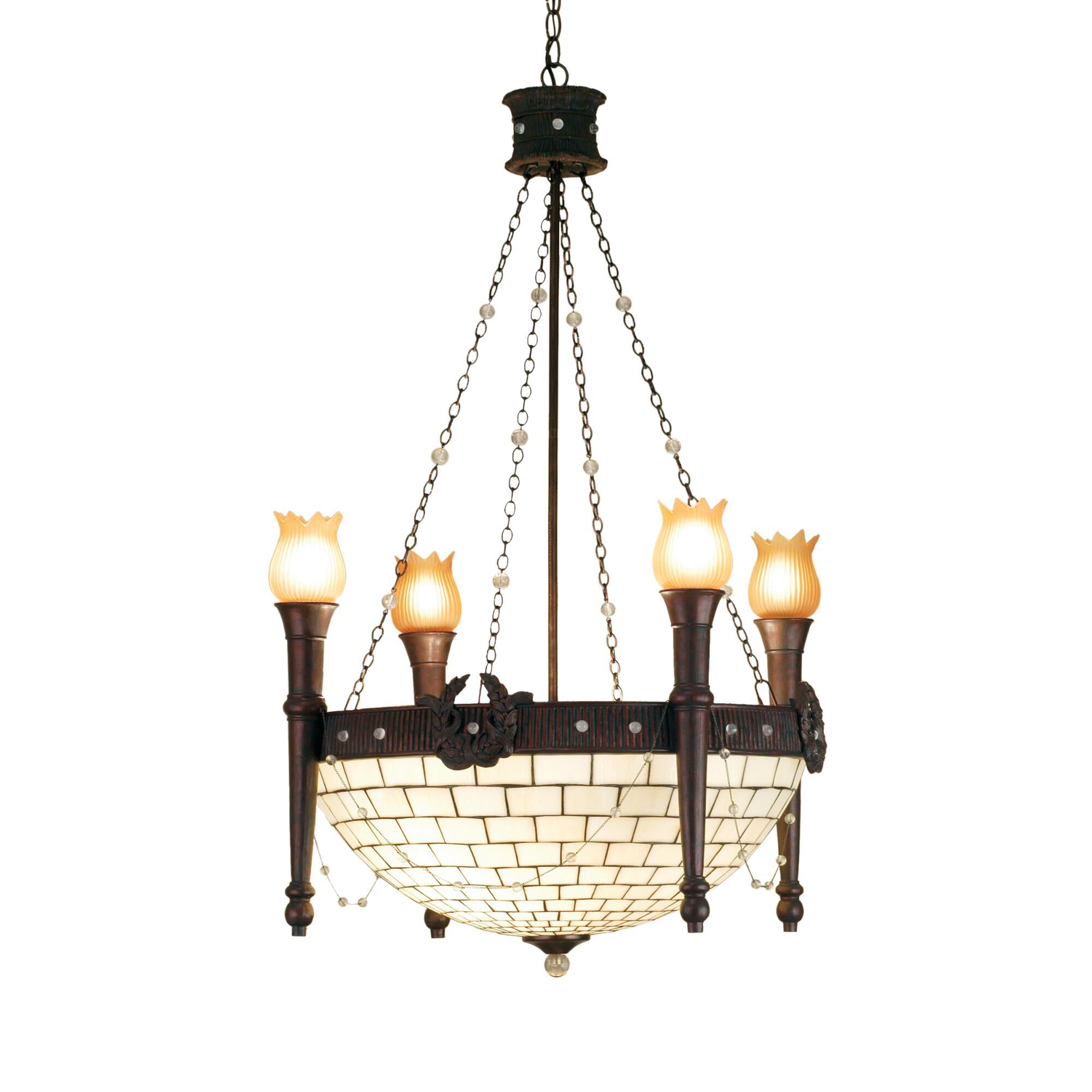 Shown in Mahogany Bronze finish and Beige glass