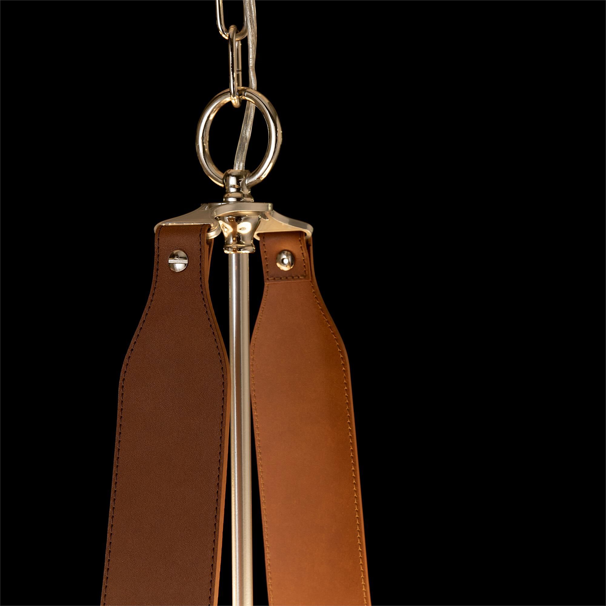 Shown in Polished Nickel finish and Flax shade and Leather Chestnut accent