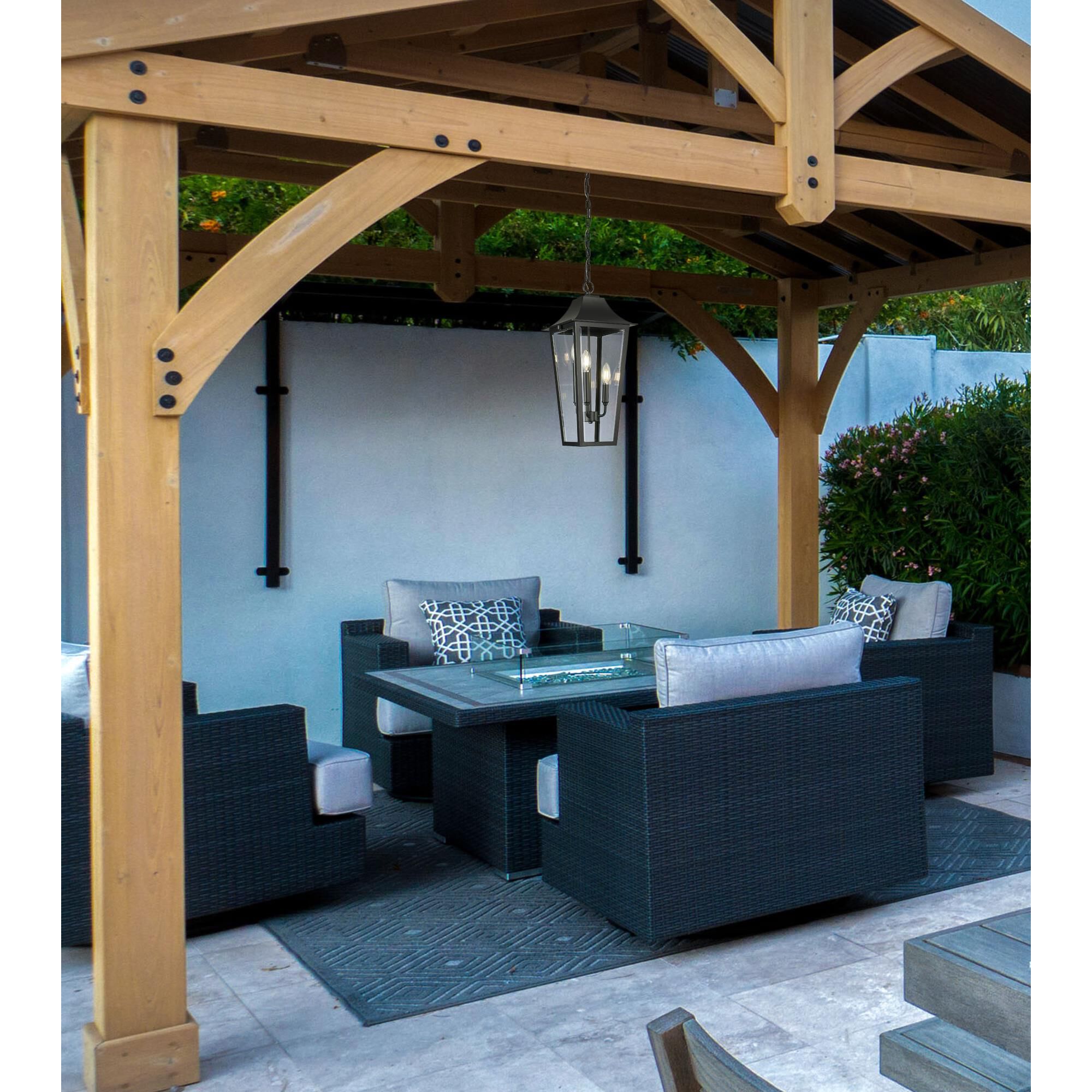 Shown in Black finish and Clear Beveled glass and Clear Beveled shade