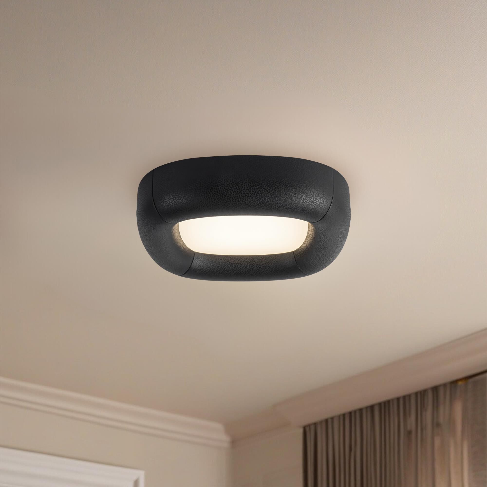 Shown in Brown Vegan Leather finish and Frosted Acrylic Diffuser glass