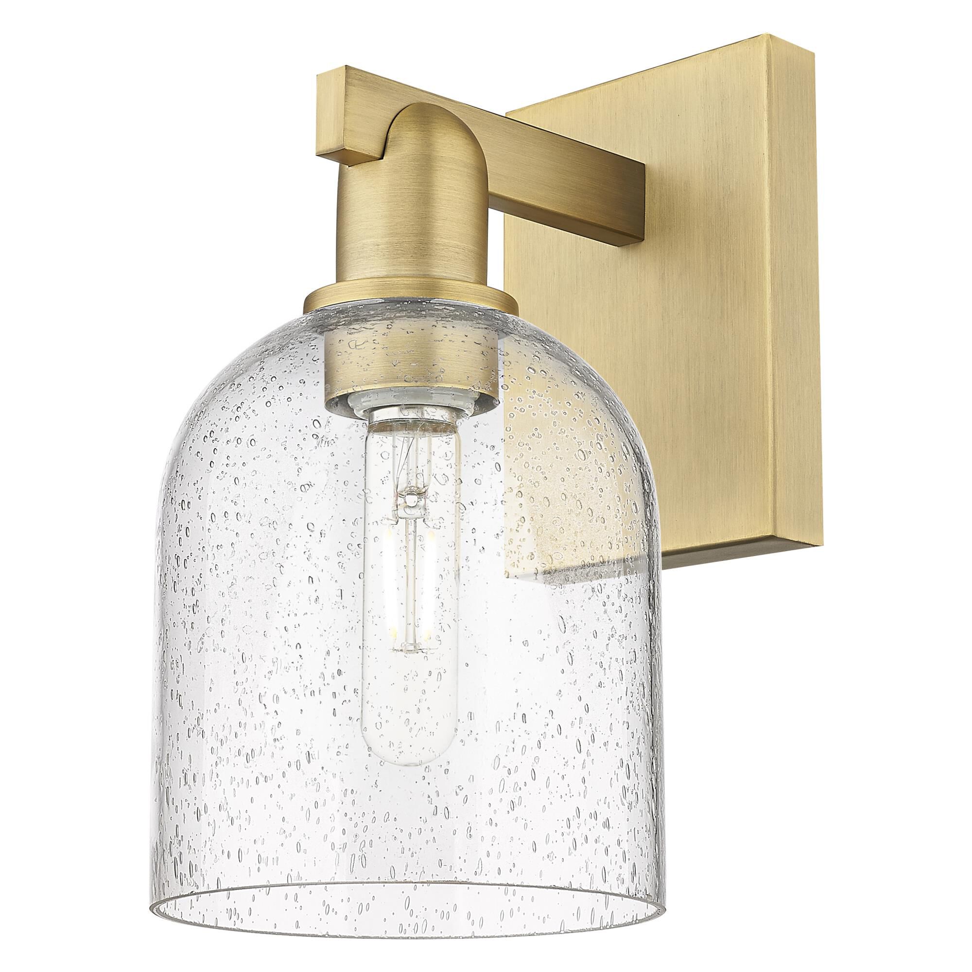 Shown in Brushed Brass finish and Seedy glass