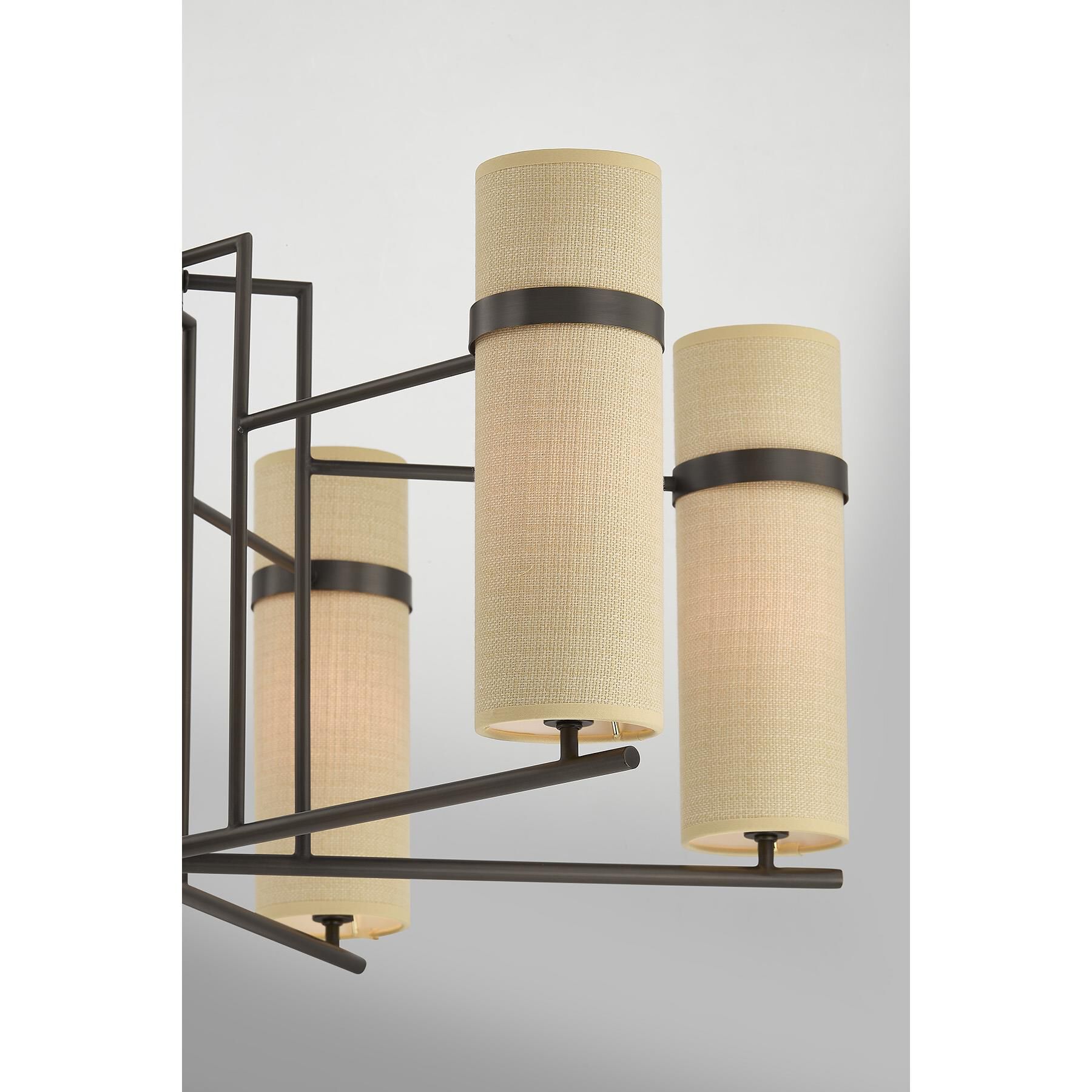 Shown in Mediterranean Bronze finish and Beige Fabric shade