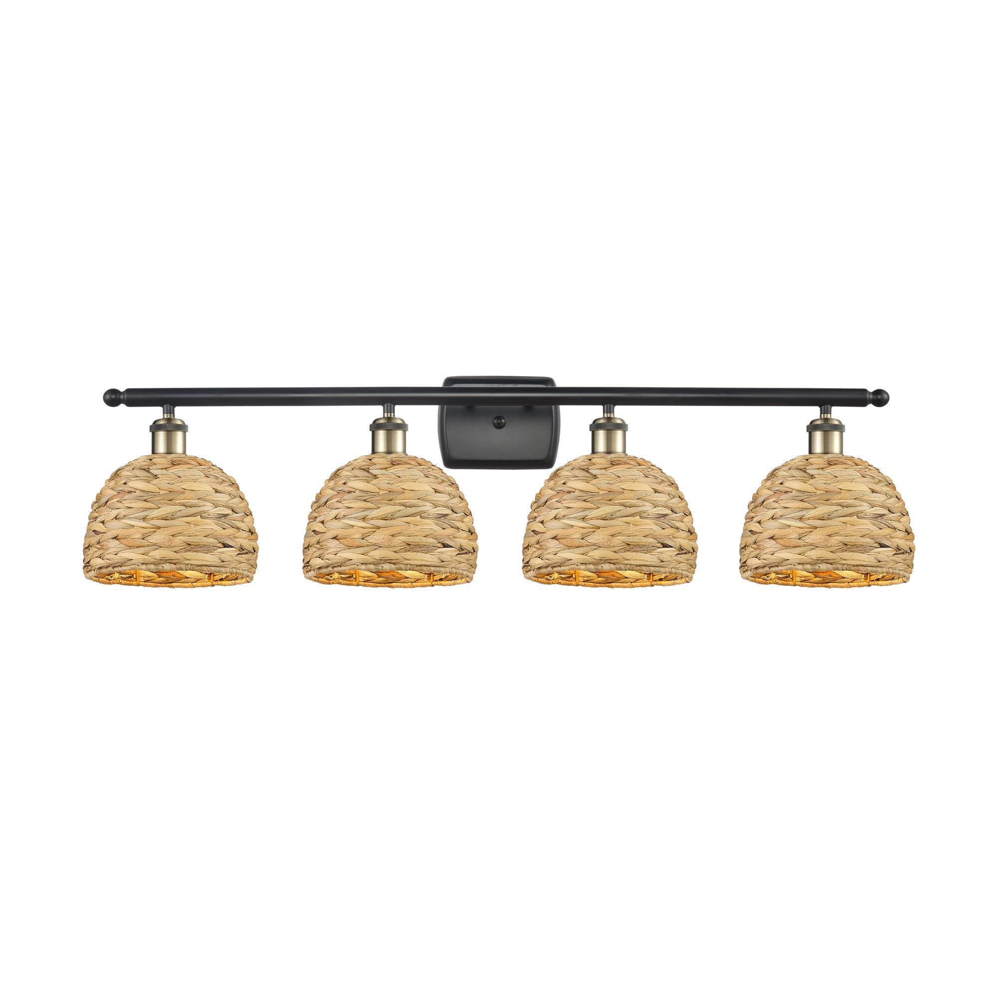 Shown in Black Antique Brass finish and Natural shade