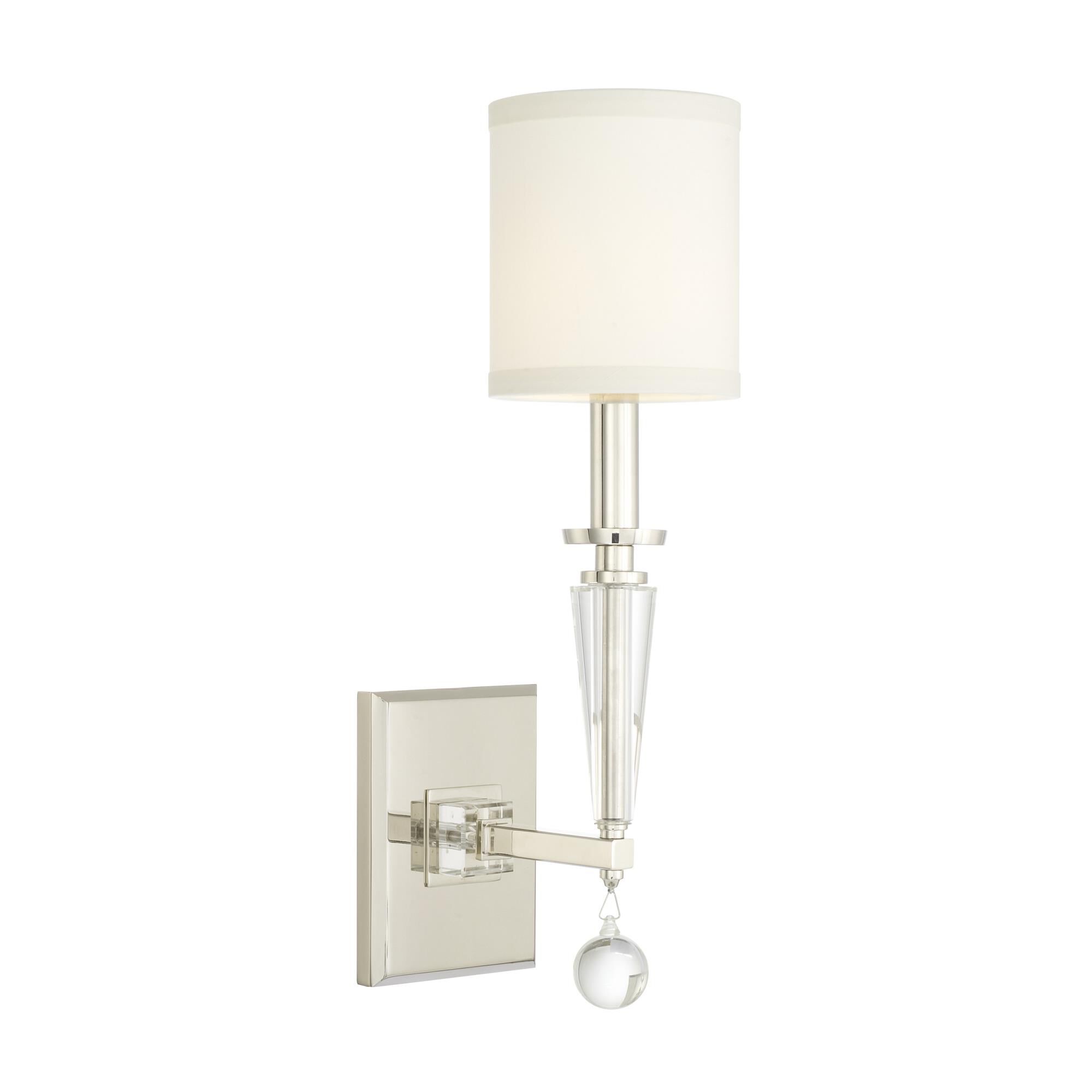 Shown in Polished Nickel finish and White Linen glass and White Linen shade