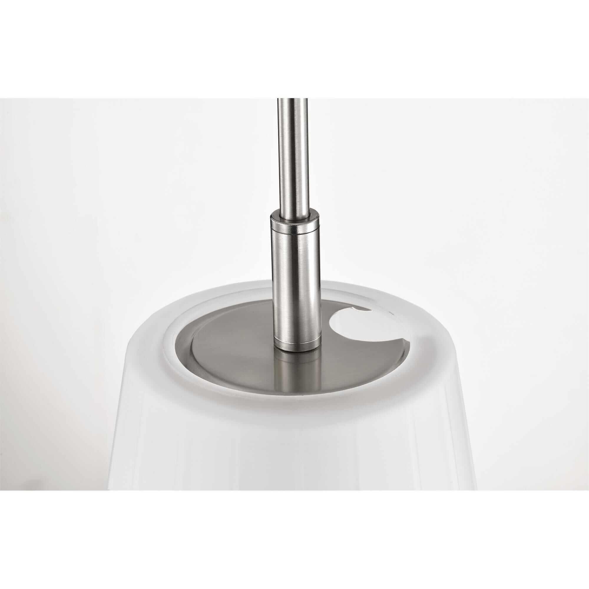 Shown in Brushed Nickel finish and Etched White glass