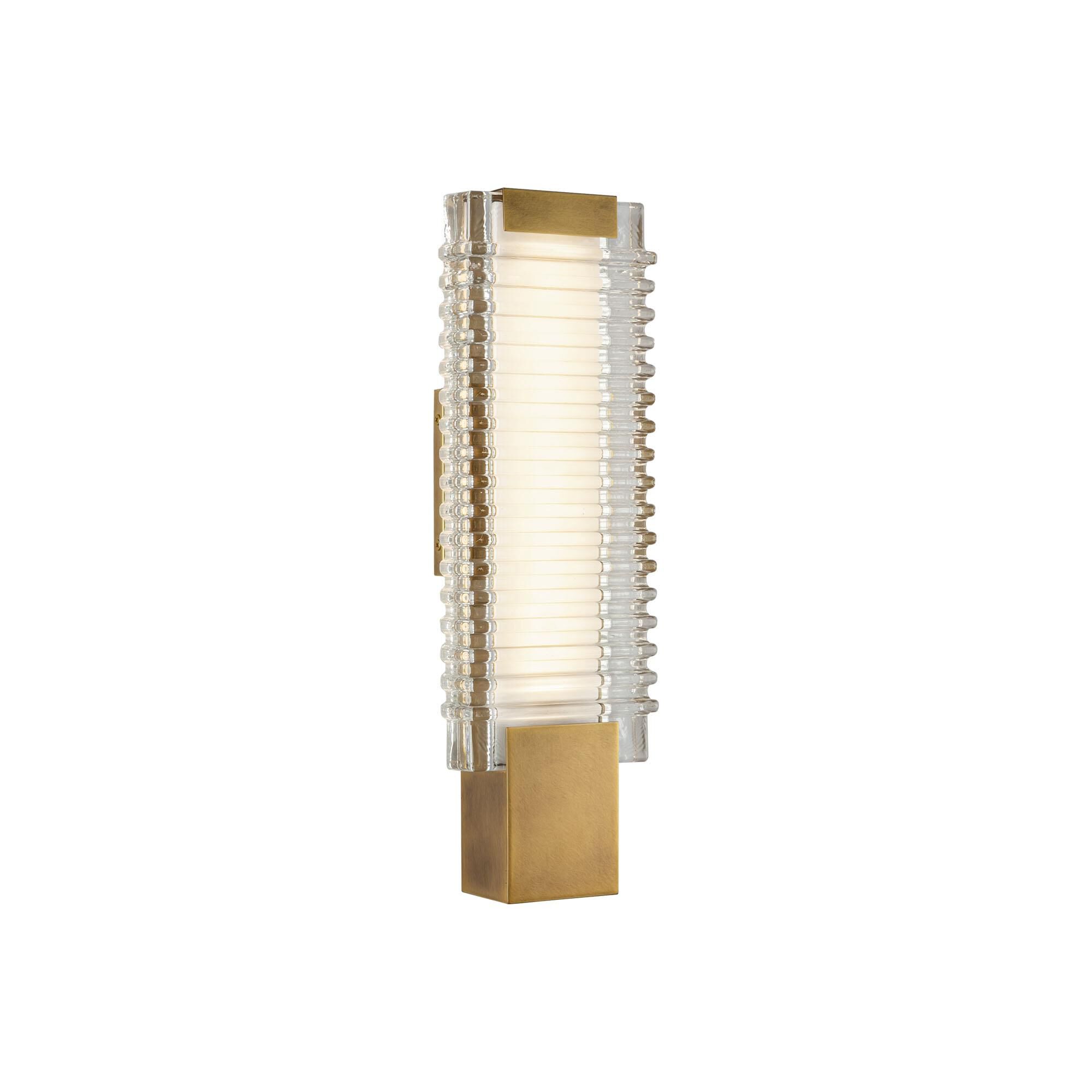 Shown in Vintage Brass finish and Clear Ribbed glass