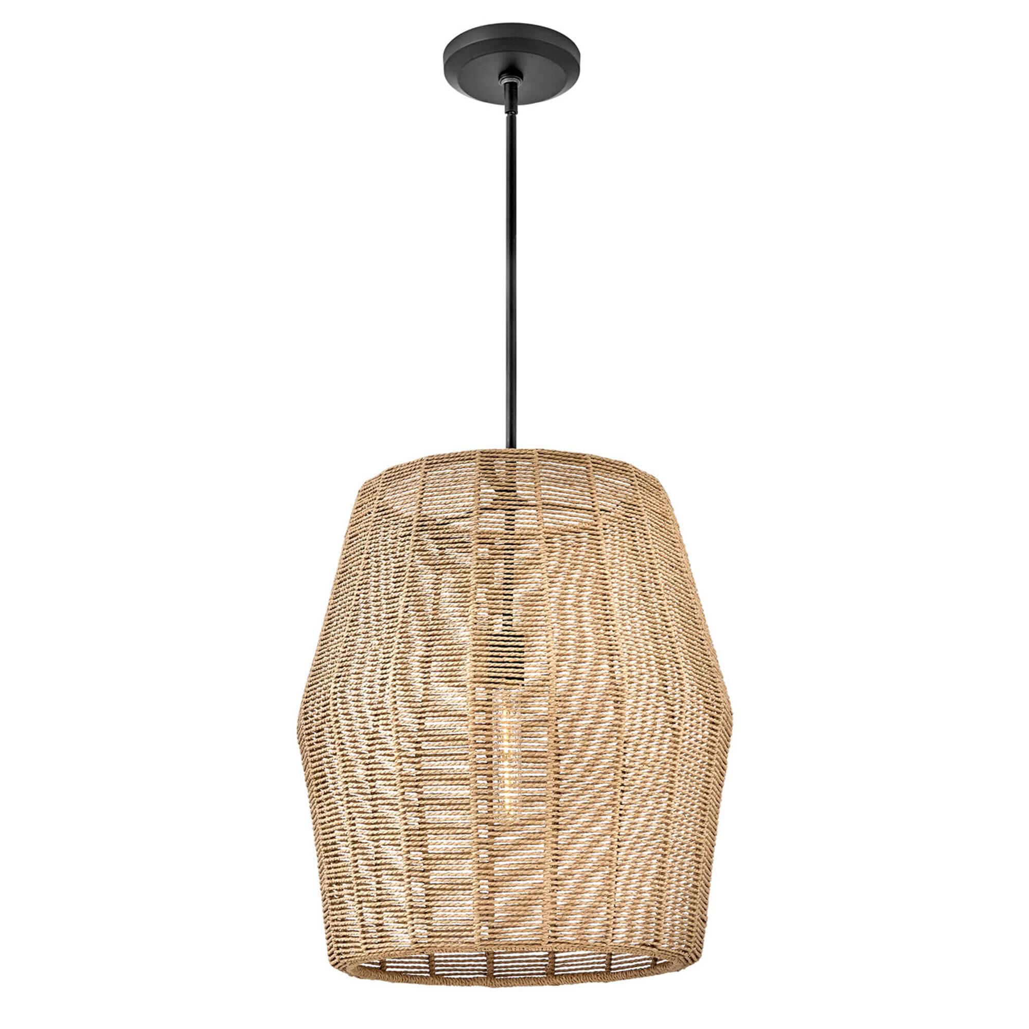 Shown in Black finish and Camel Rattan shade