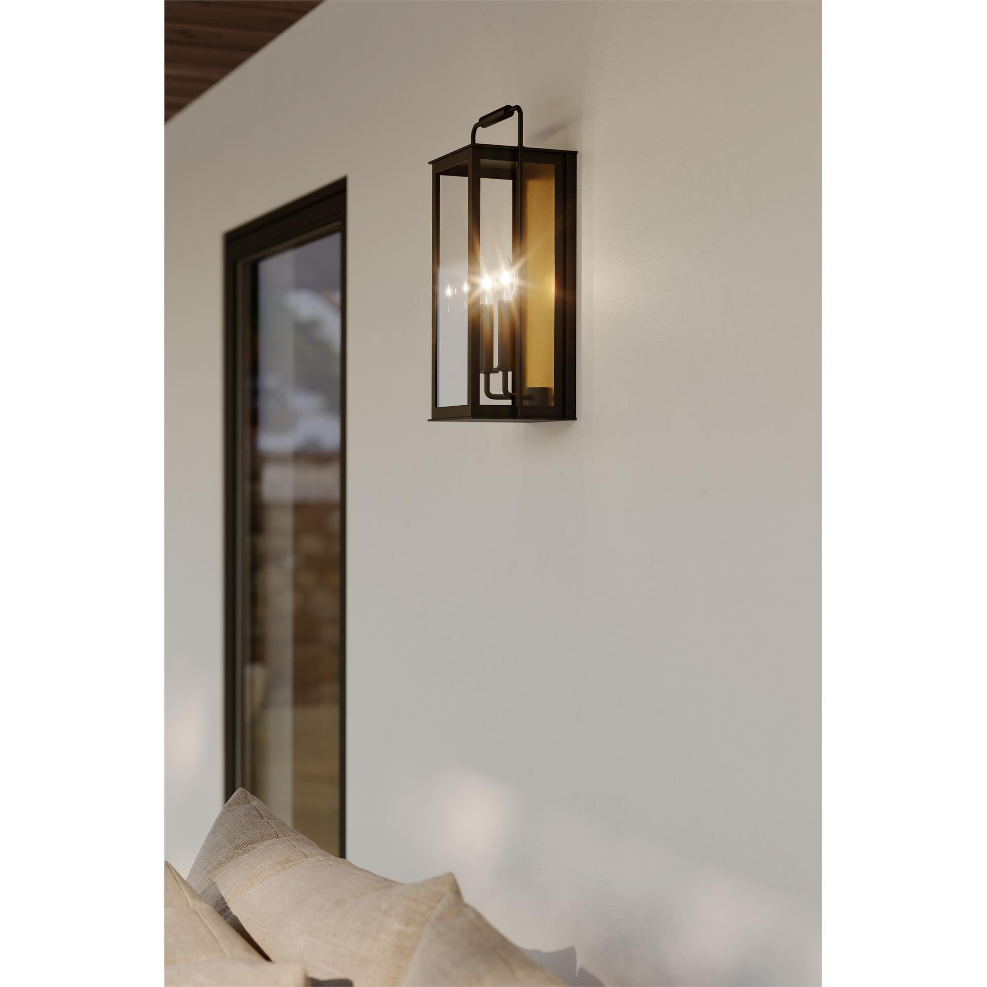 Shown in Sand Coal Black and Painted Legacy Brass finish and Clear glass