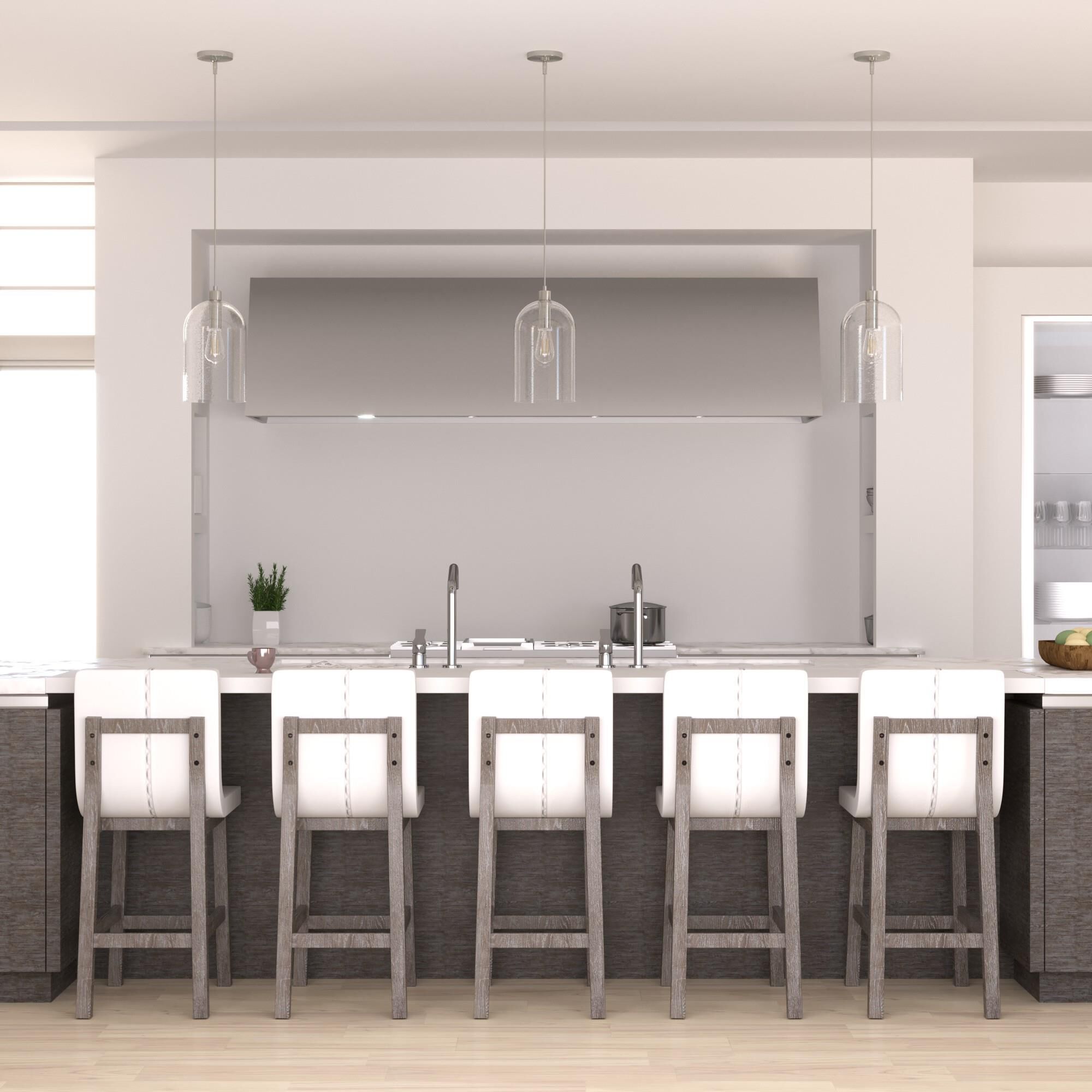 Shown in Brushed Nickel finish and Clear Seeded glass