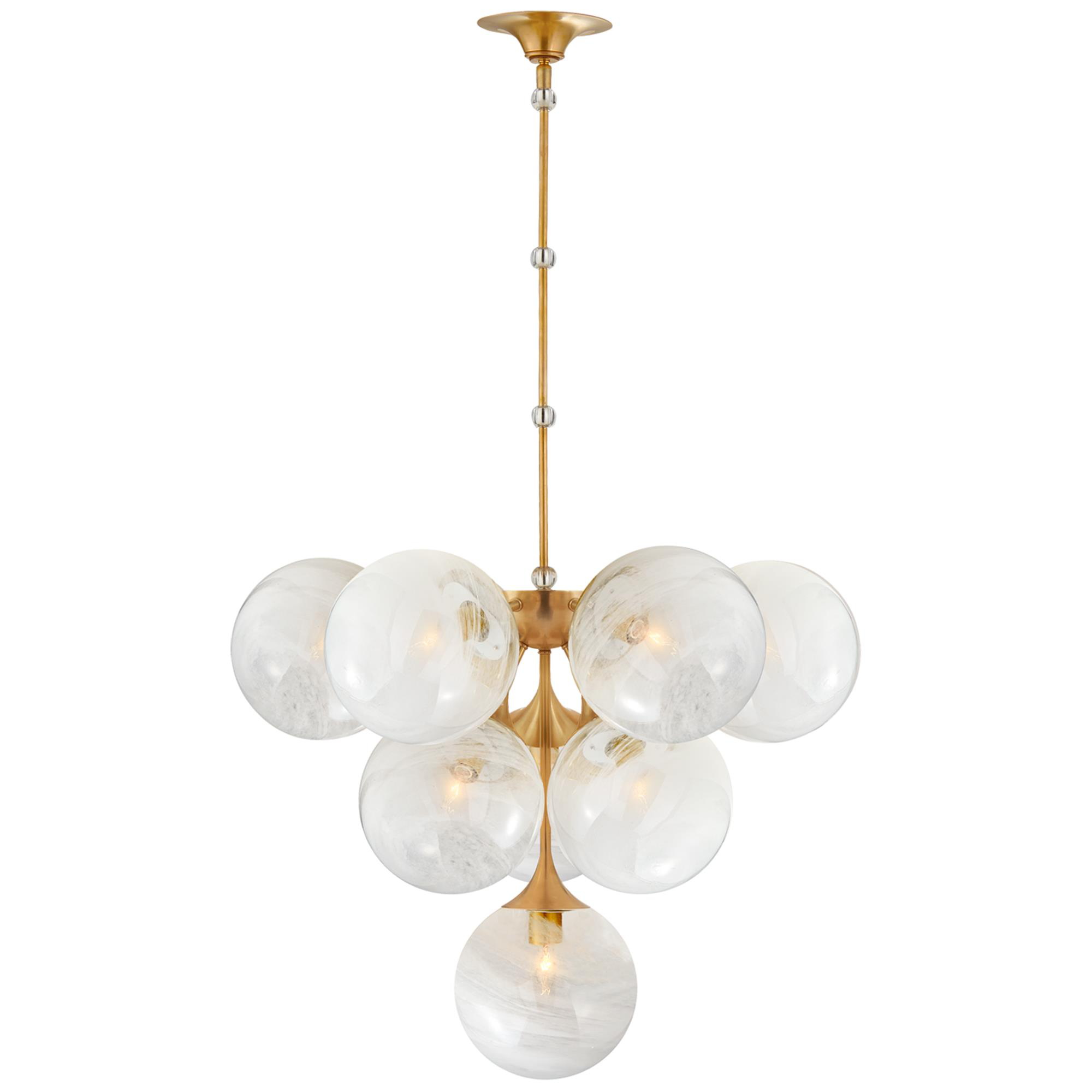 Shown in Hand-Rubbed Antique Brass finish and White Strie glass