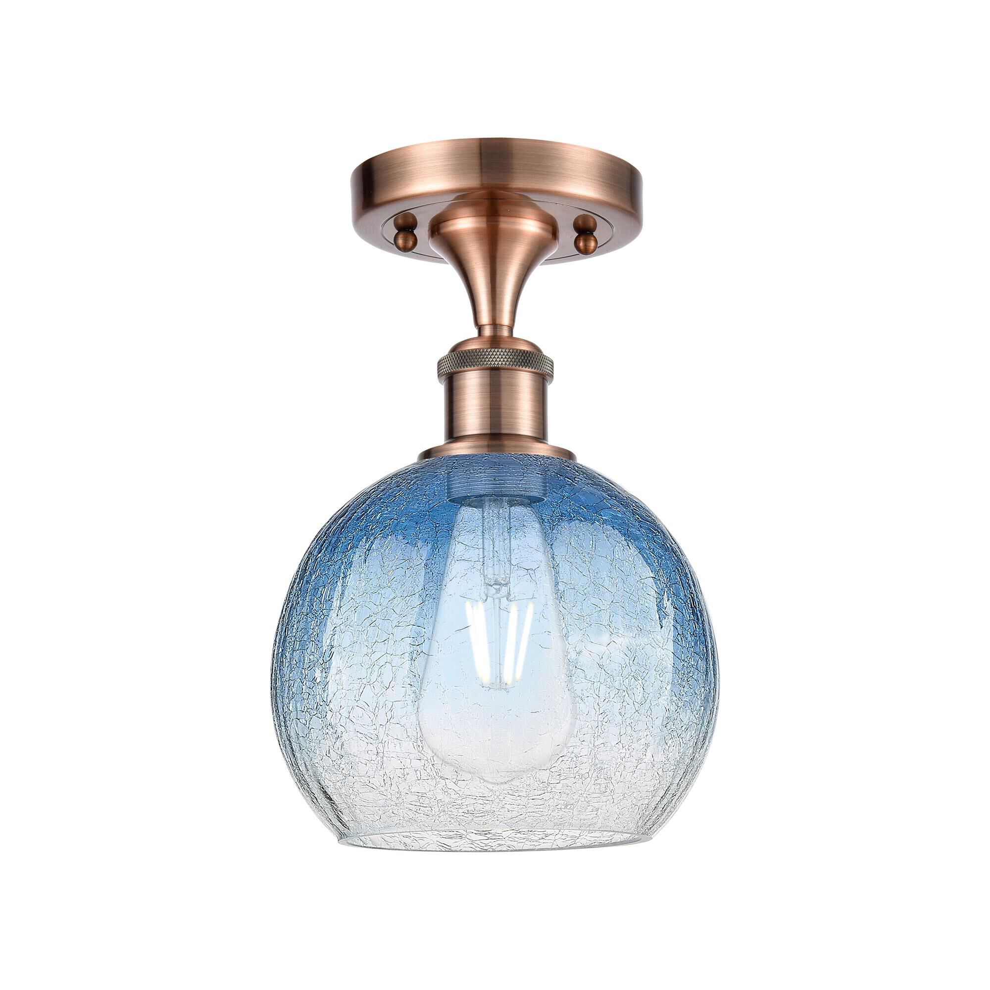 Shown in Antique Copper finish and Sapphire Blue glass