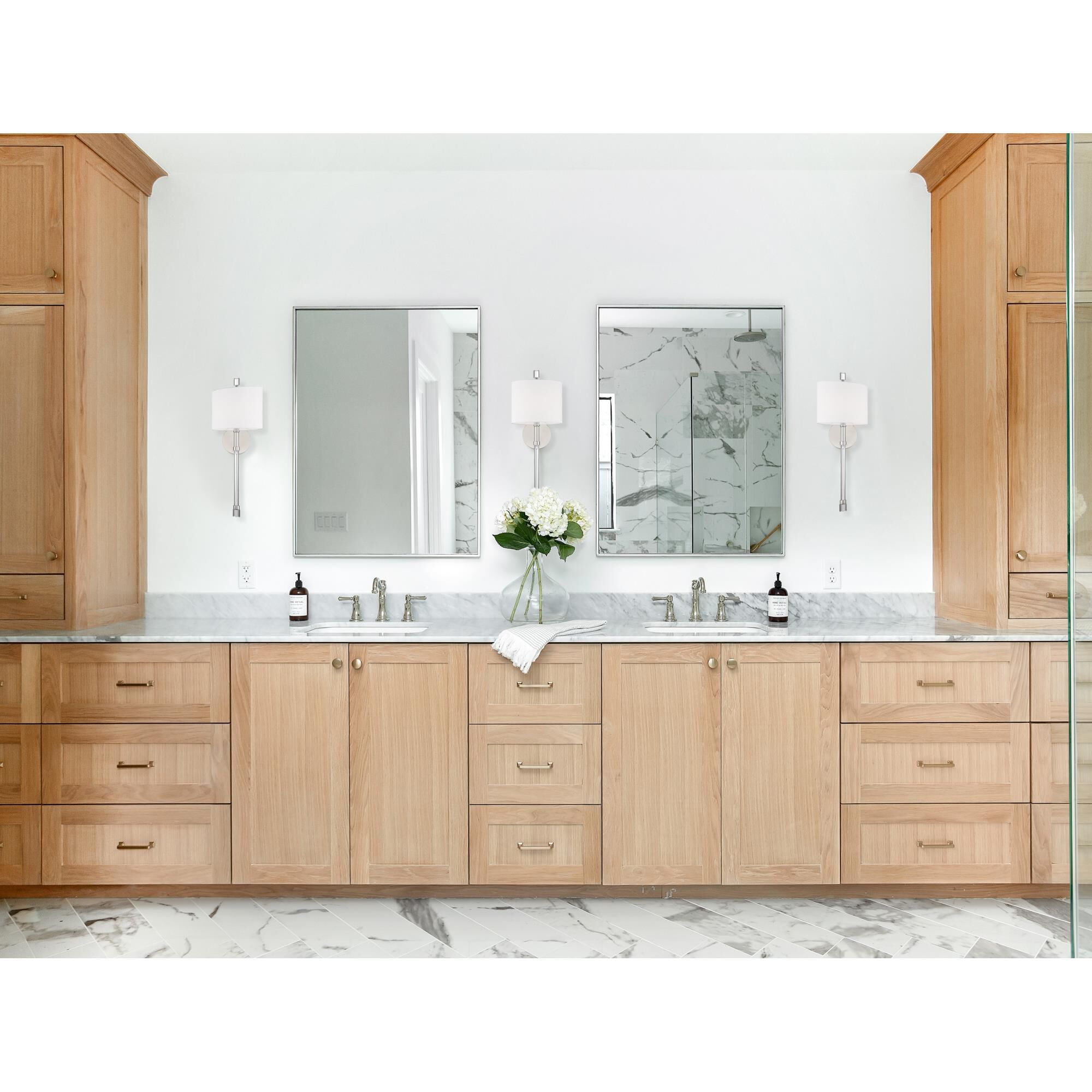 Shown in Polished Nickel finish and Silk glass and White shade