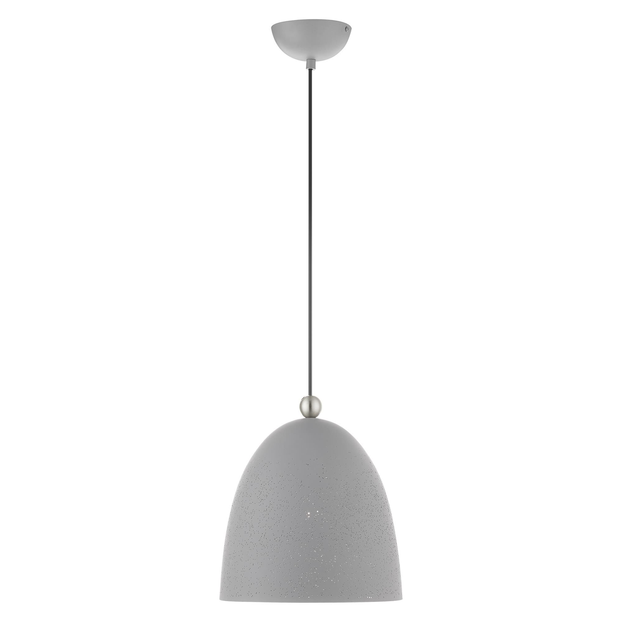 Shown in Nordic Gray With Brushed Nickel Accents finish and Nordic Gray Ornamental Metal Shade With White Finish Inside glass and Nordic Gray Ornamental Metal  With White Finish Inside shade