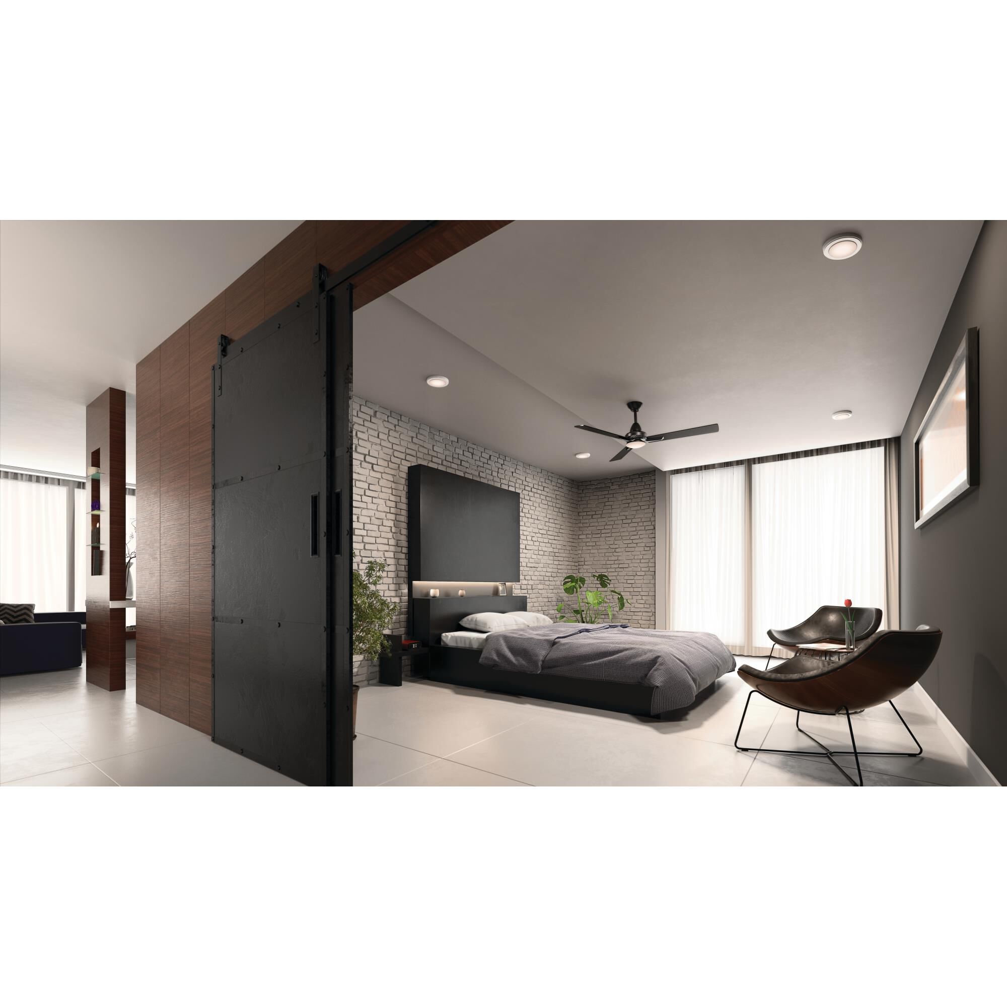 Kichler Kosmus 52" Ceiling Fan With LED Light & Remote - Satin Black, 3 Blades, Frosted White Glass - View #6
