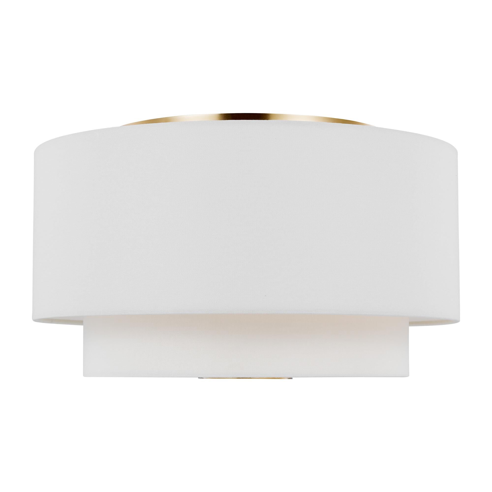 Shown in Burnished Brass finish and White Linen Fabric shade
