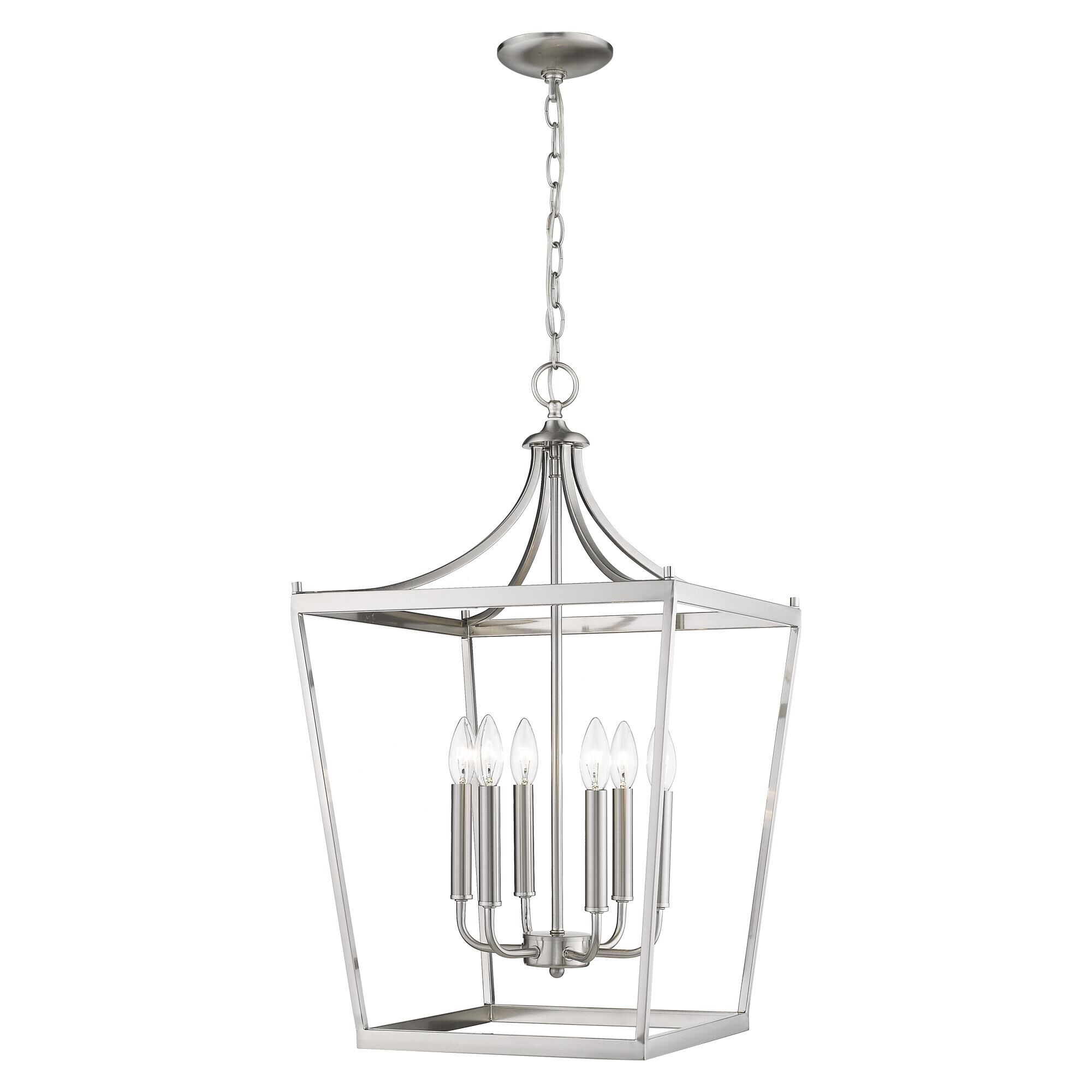Shown in Satin Nickel finish and -- glass and -- shade